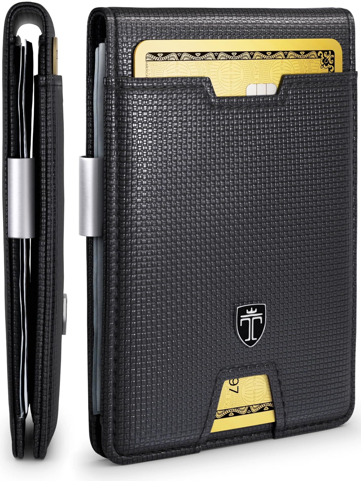 TRAVANDO Mens Slim Wallet with Money Clip AUSTIN RFID Blocking Bifold Credit Card Holder for Men with Gift Box (Black & Chess)