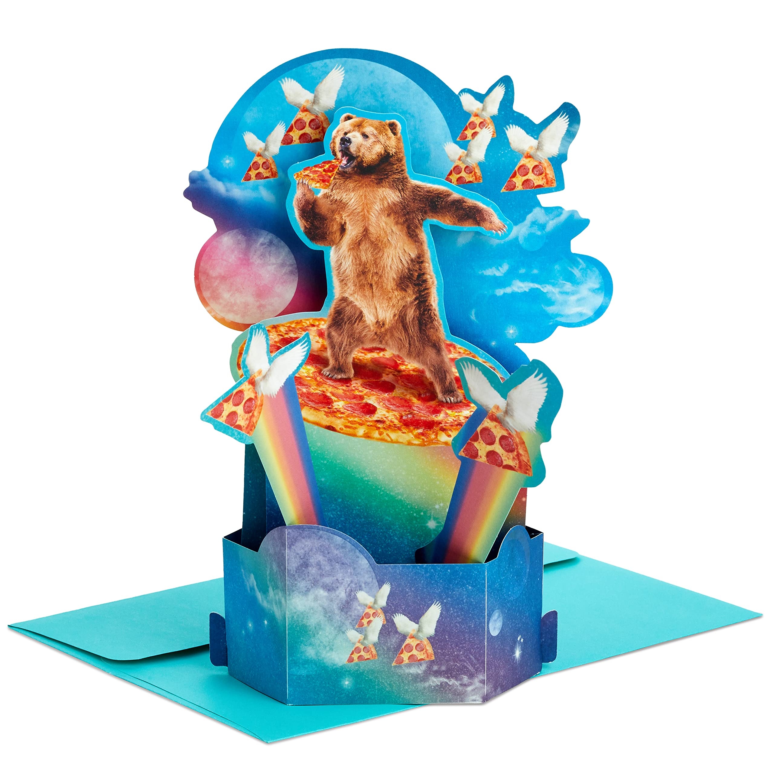 Hallmark Funny Pop Up Birthday Card for Him (Pizza Bear) Paper Wonder Shoebox 3D Card