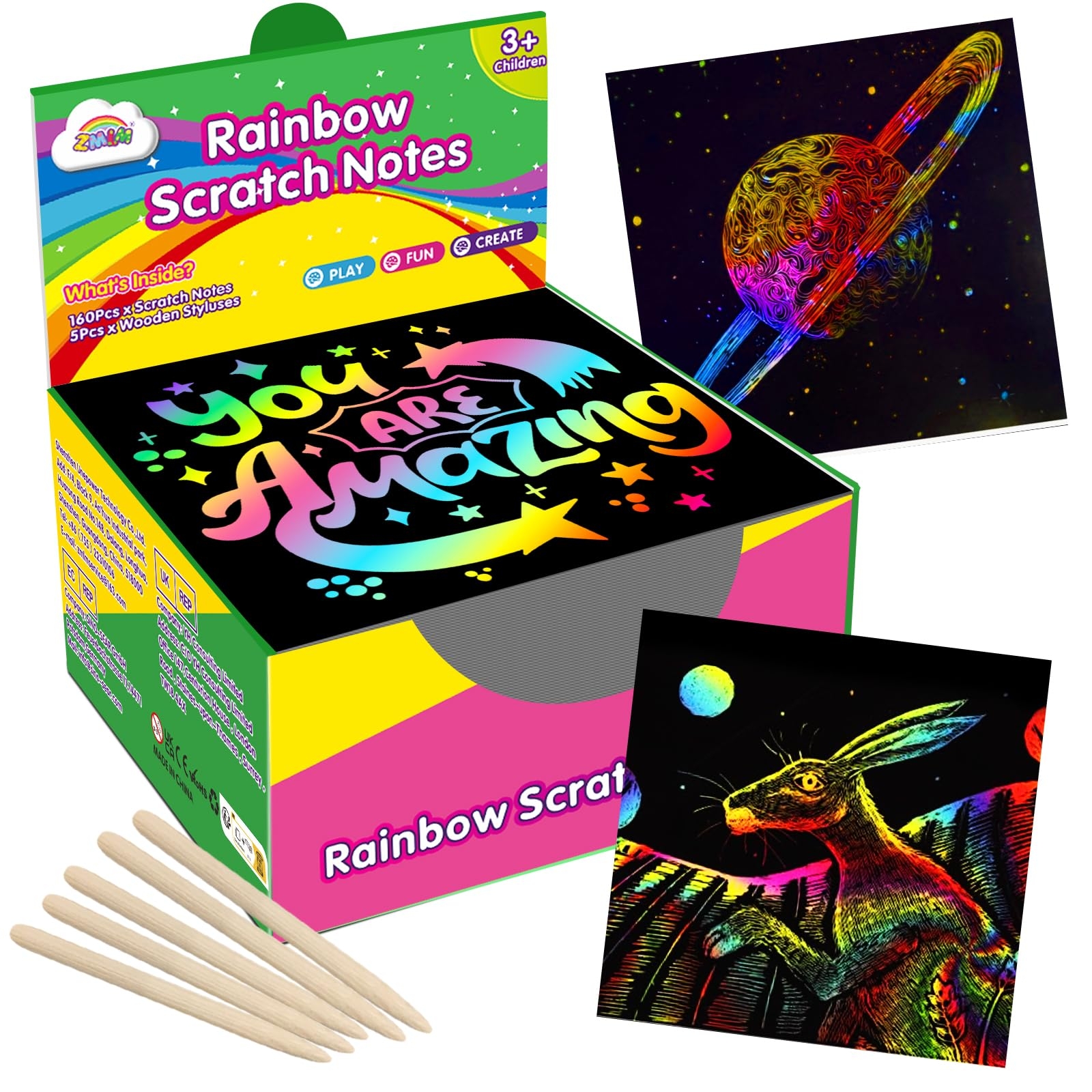 ZMLM Rainbow Scratch Paper Art Crafts Mini Notes Kids Gifts 4 5 6 7 8 9 10 Years Old Girls Boys Students Teens Classroom Prizes Supplies School Birthday Party Travel Toy