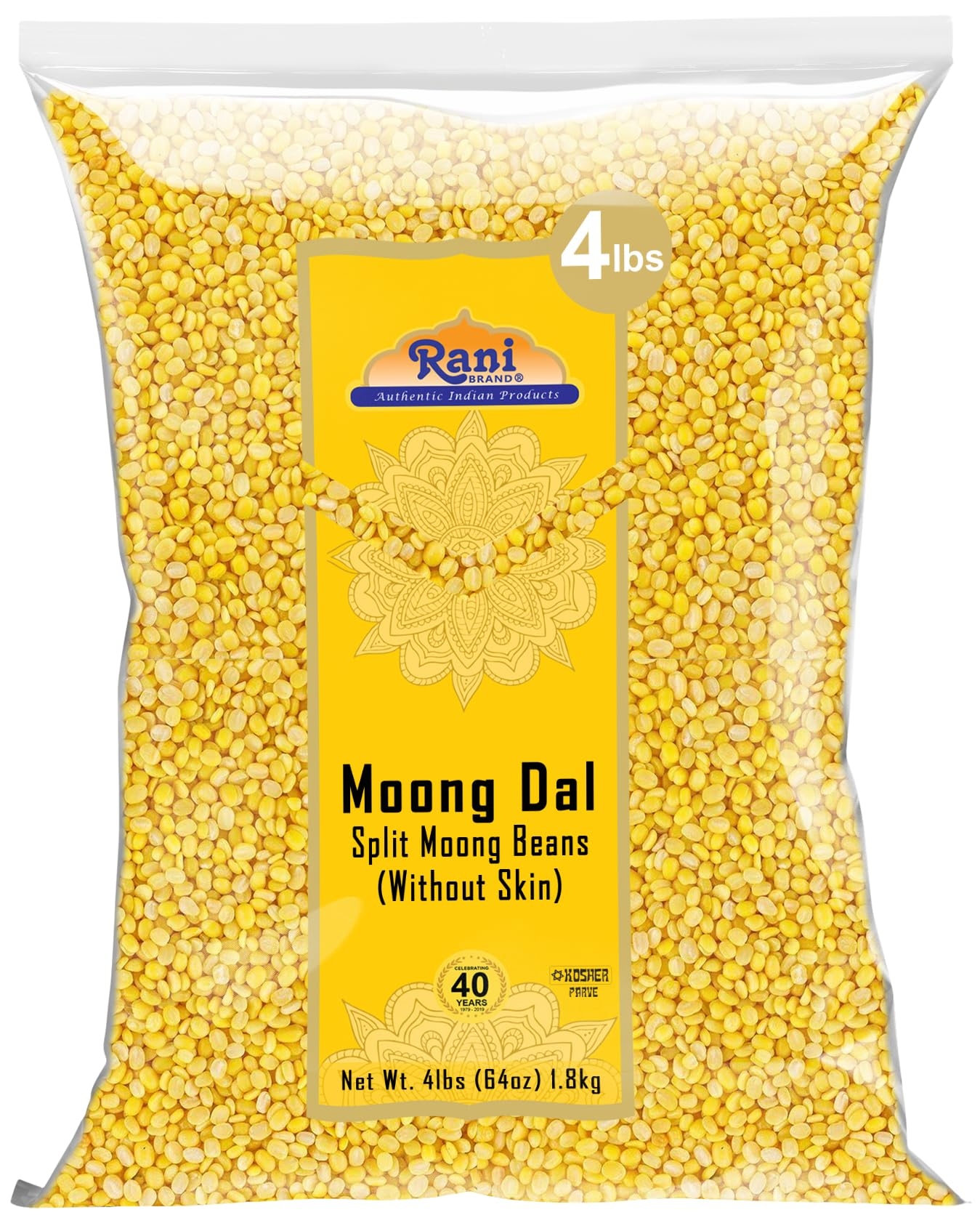 Rani Moong Dal (Split Mung Beans Without Skin) Lentils Indian 64oz (4lbs) 1.81kg Bulk ~ All Natural | Gluten Friendly | Non-GMO | Kosher | Vegan | Indian Origin