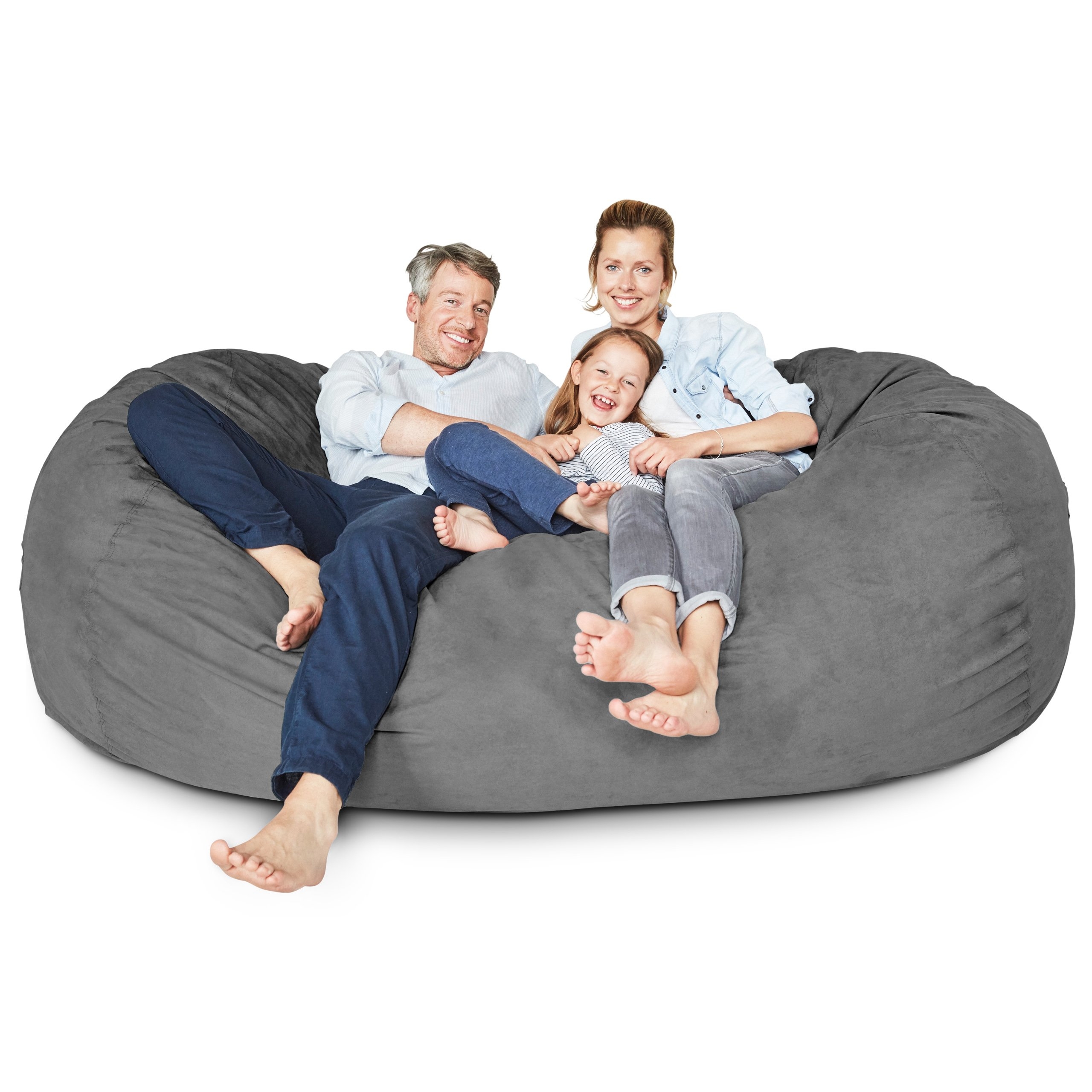 Lumaland Luxurious Giant 7ft Bean Bag Chair with Microsuede Cover - Ultra Soft, Foam Filling, Washable XXL Sofa for Kids, Teenagers, Adults Sack Dorm, Family Room Dark Grey