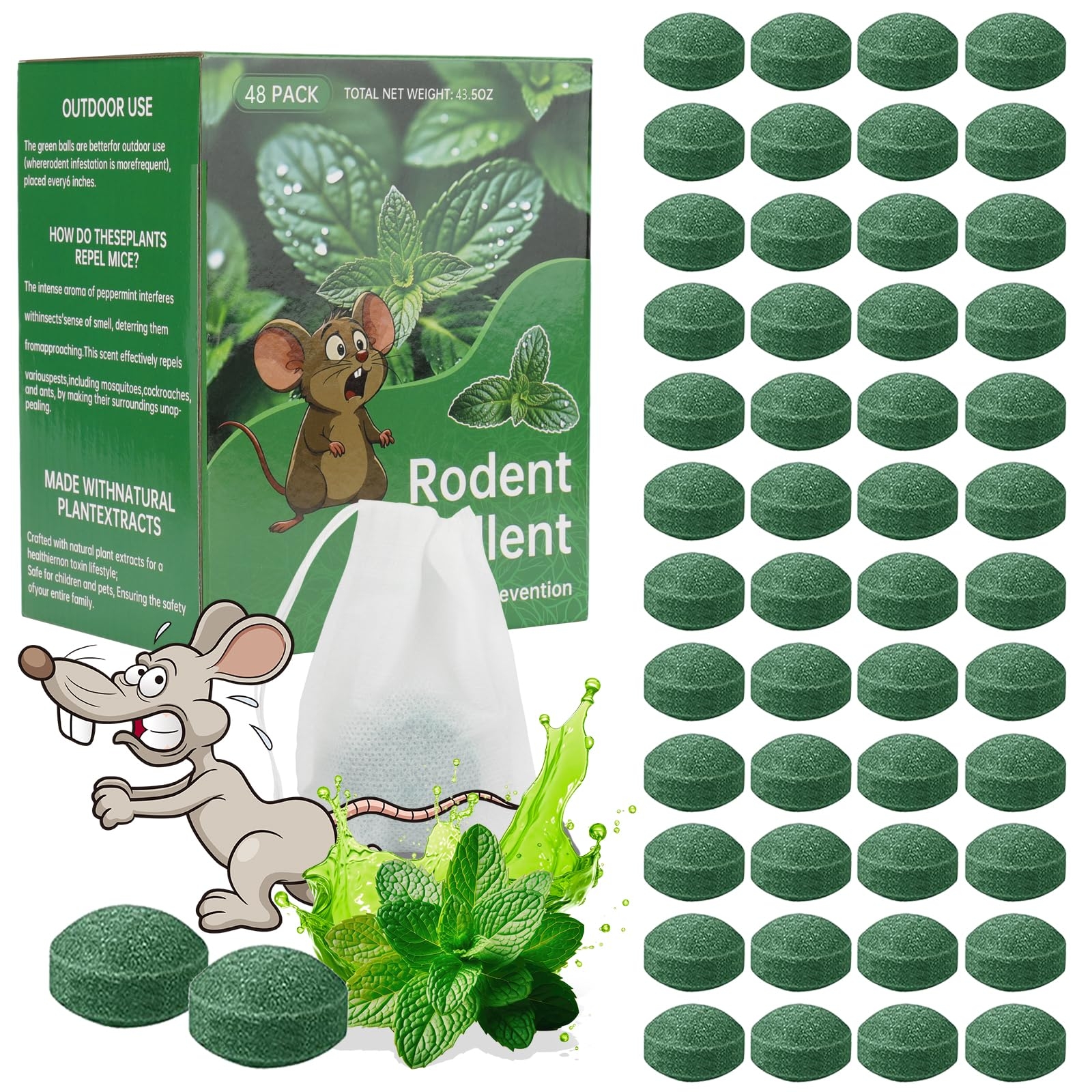 Mouse Rodent Repellent, 48 Pack Peppermint Lemon Oil Mice Repellent for Squirrel Rats Spider Pests, Natural Deterrent for Kitchen, Warehouse, Car, Cat, Indoor, Outdoor, Safe for Pets & Family
