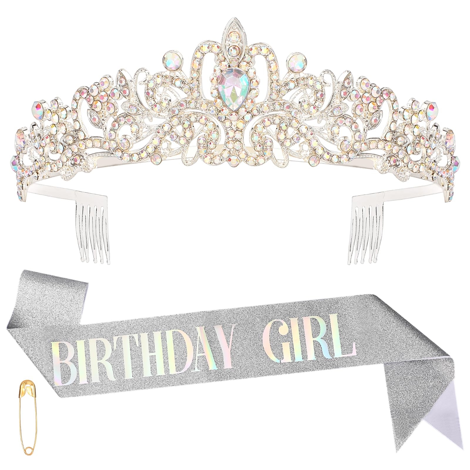 GINZU Silver Birthday Tiara for Girls - Princess Party Decorations & Gifts