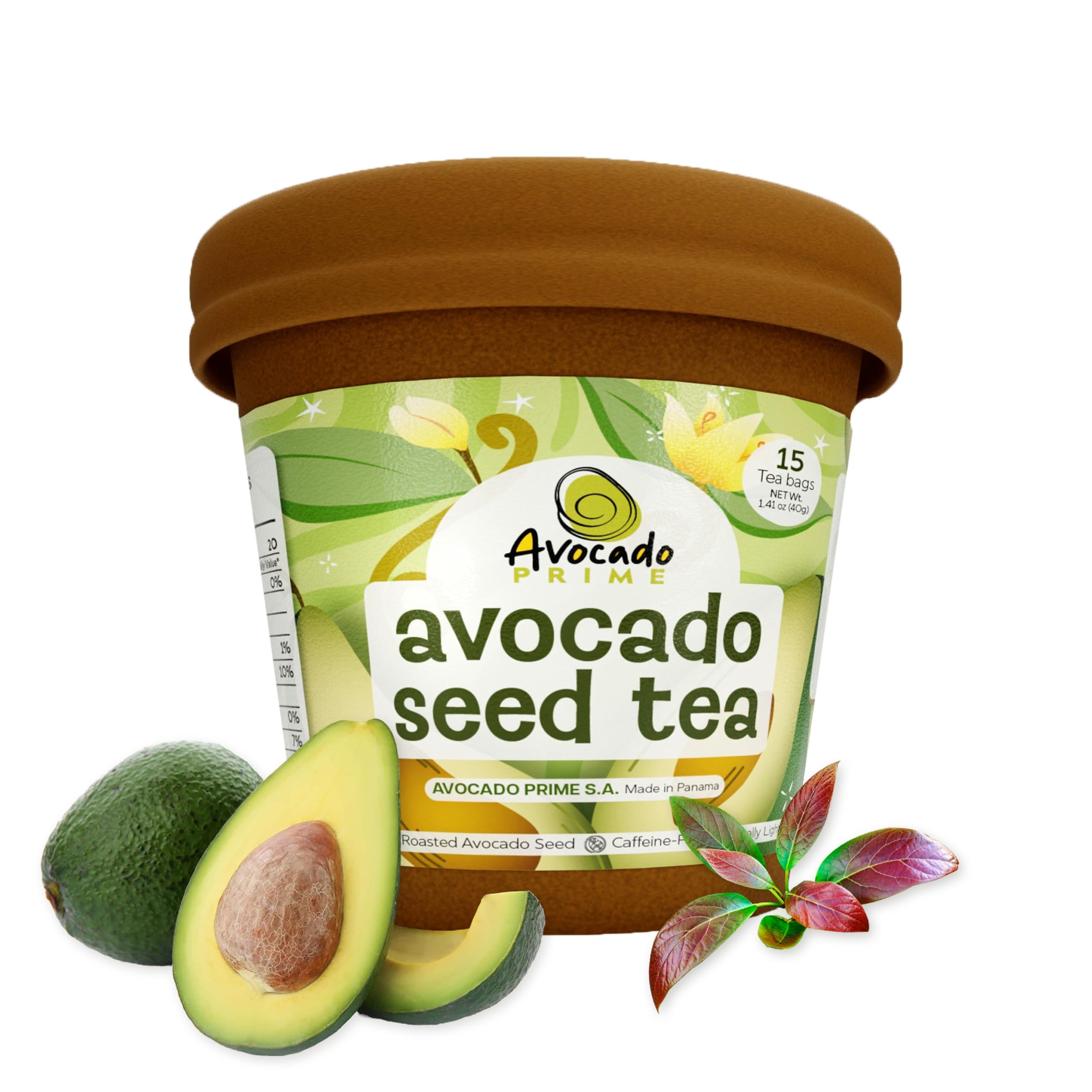 Avocado Seed Tea – Organic Herbal Avocado Tea from Dehydrated Avocado Seeds, 15 Avocado Tea Bags – Supports Detox, Digestion & Wellness, Caffeine-Free Natural, Antioxidant-Rich, Te de Aguacate