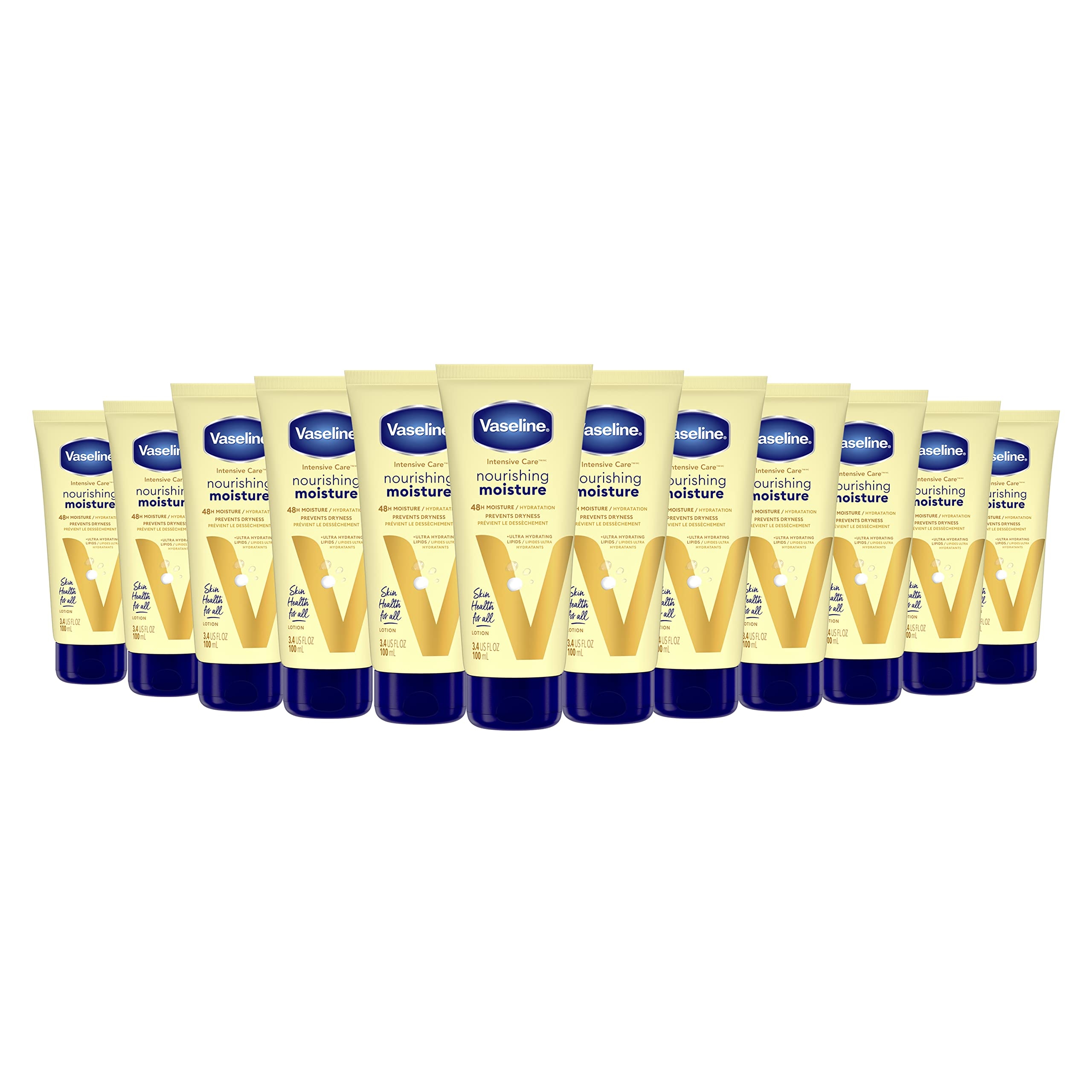 Vaseline Nourishing Moisture Body Lotion Hand & Body Lotion Pack of 12 for Dry Skin made with Ultra-Hydrating Lipids & Pure Oat Extract 3.4 oz