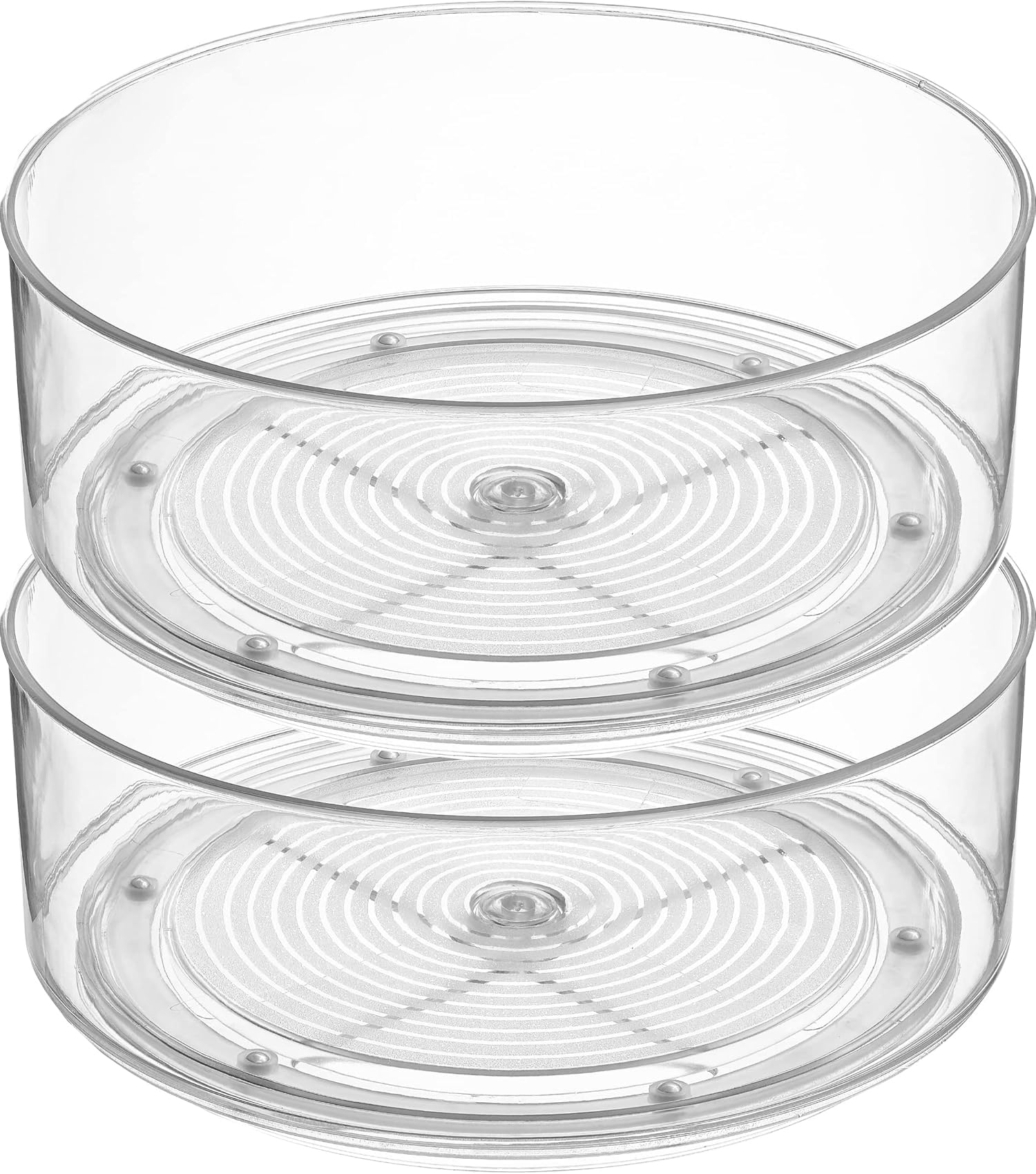 Home Intuition Round Plastic Clear Lazy Susan Turntable Food Storage Container for Kitchen (9" Round, 2 Pack)