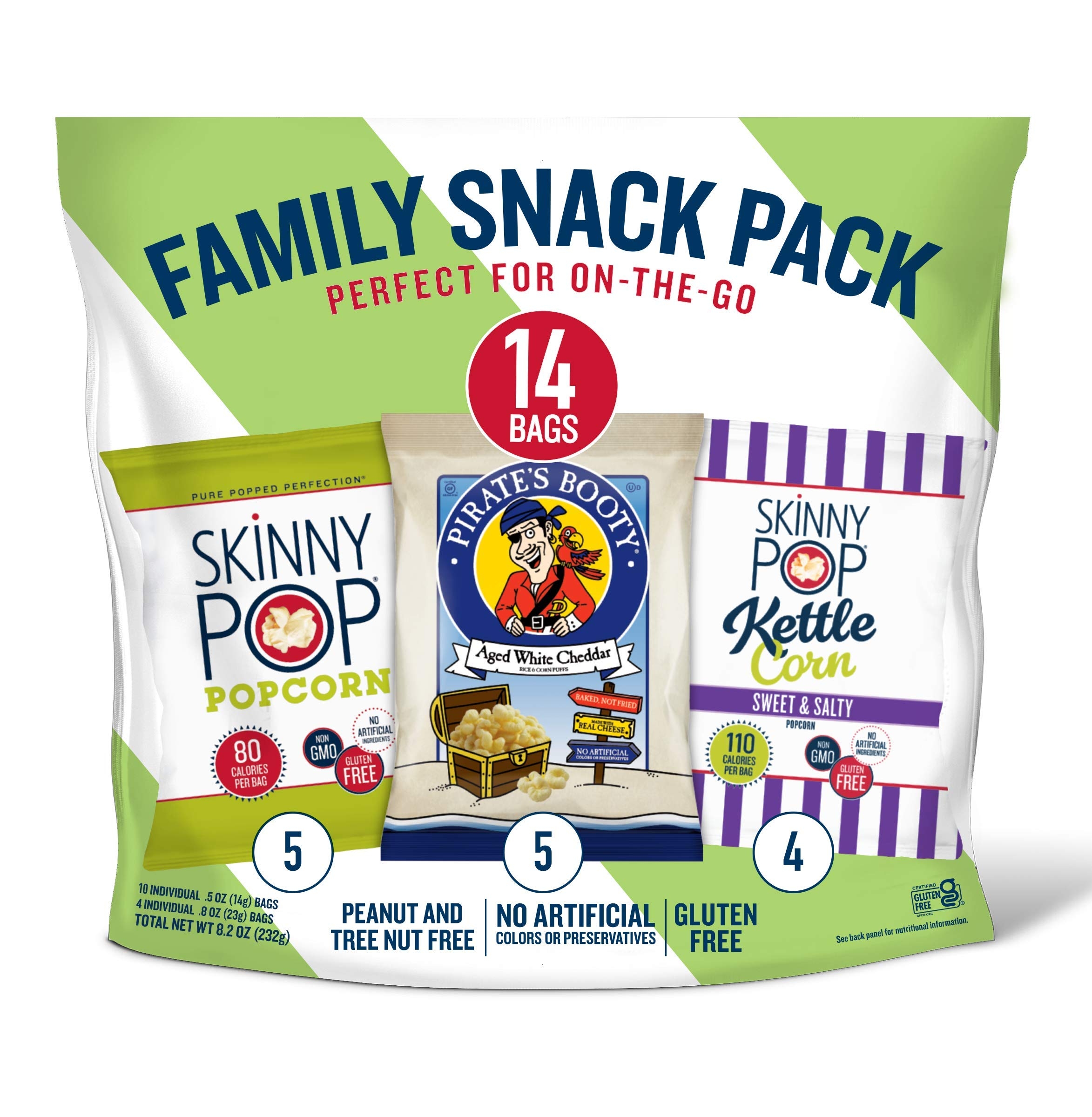 SkinnyPop Family Snack Pack Original and Kettle, PB Aged White Cheddar (Pack of 14)