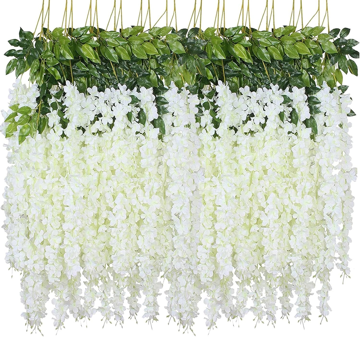 WEIDOLLAR Wisteria Hanging Flowers, 60 Packs Artificial Wisteria Vines Fake Garland Silk Flower String for Wedding Party Garden Outdoor Greenery Home Wall Decoration