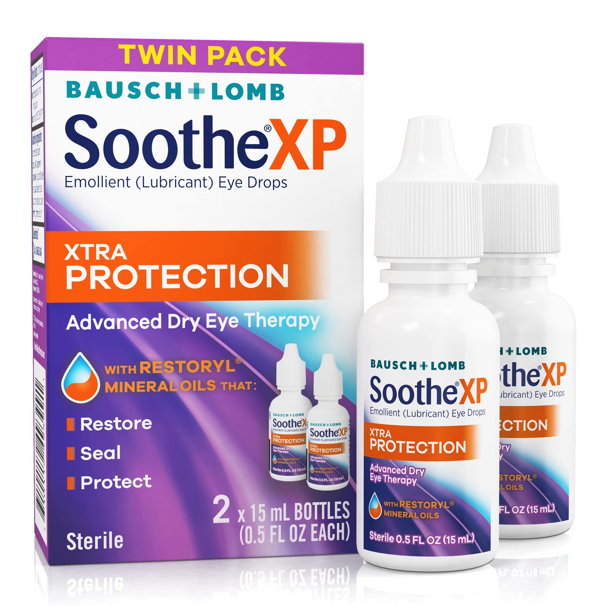 Soothe XP Eye Drops for Dry Eye Symptoms, Xtra Protection Lubricating Eyedrops from Bausch + Lomb, 0.5 FL OZ (15 mL) Twin Pack (Pack of 2)