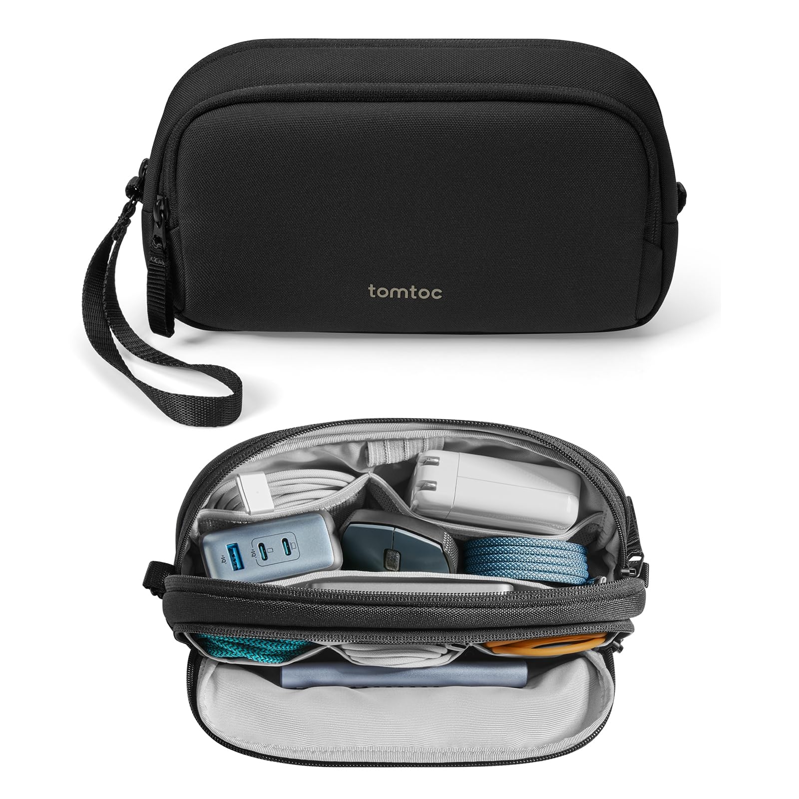 tomtoc Electronic Organizer Travel Case, Water Resistant Dual Compartment Tech Pouch Cable Organization Storage Bag for Charger, Cord, Phone, Hard Drive, Power Bank, Accessories Travel Essentials