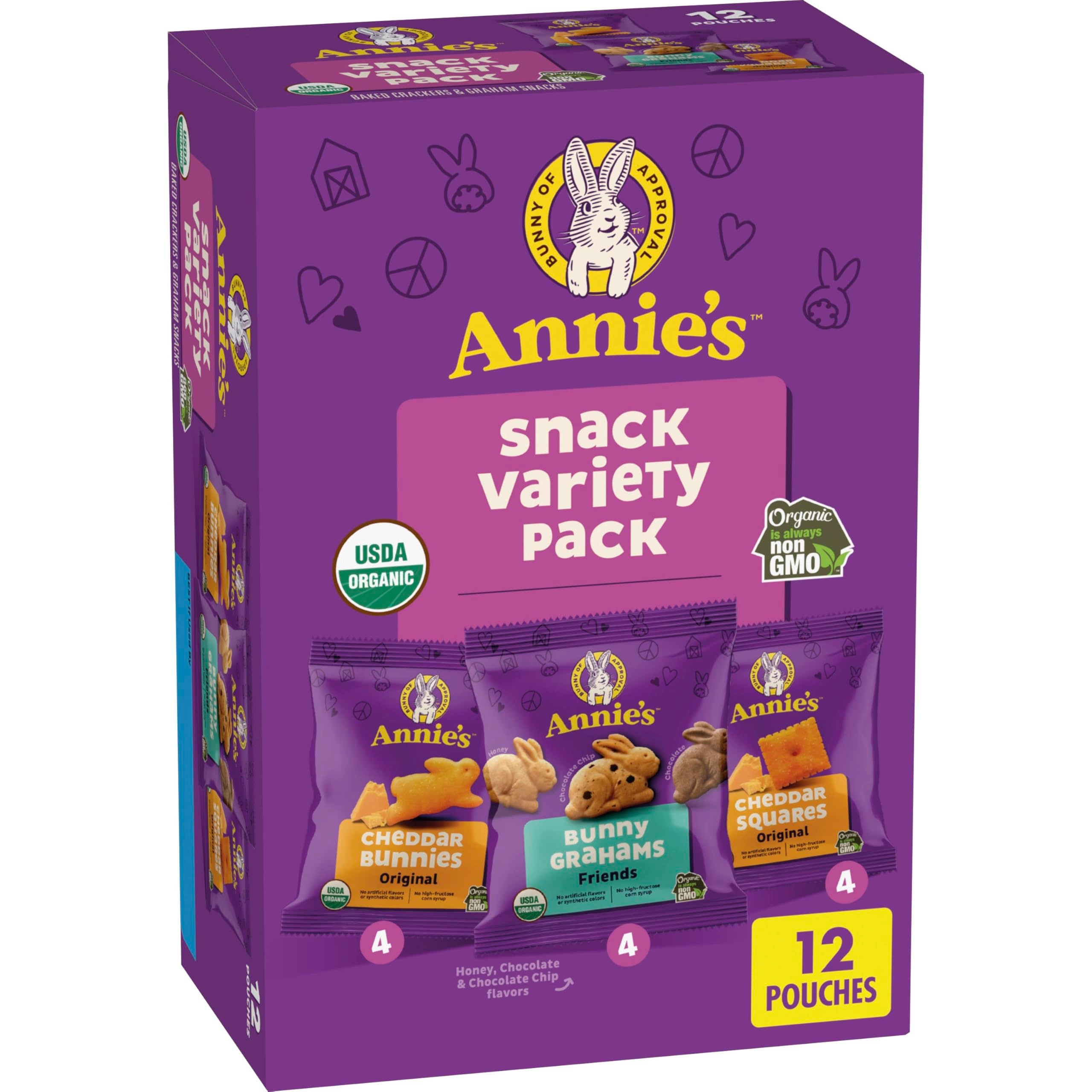 Annie's Snack Pack Variety Cheddar Bunnies/Friends Bunny Grahams/Cheddar Squares Crackers 12 ct 11 oz