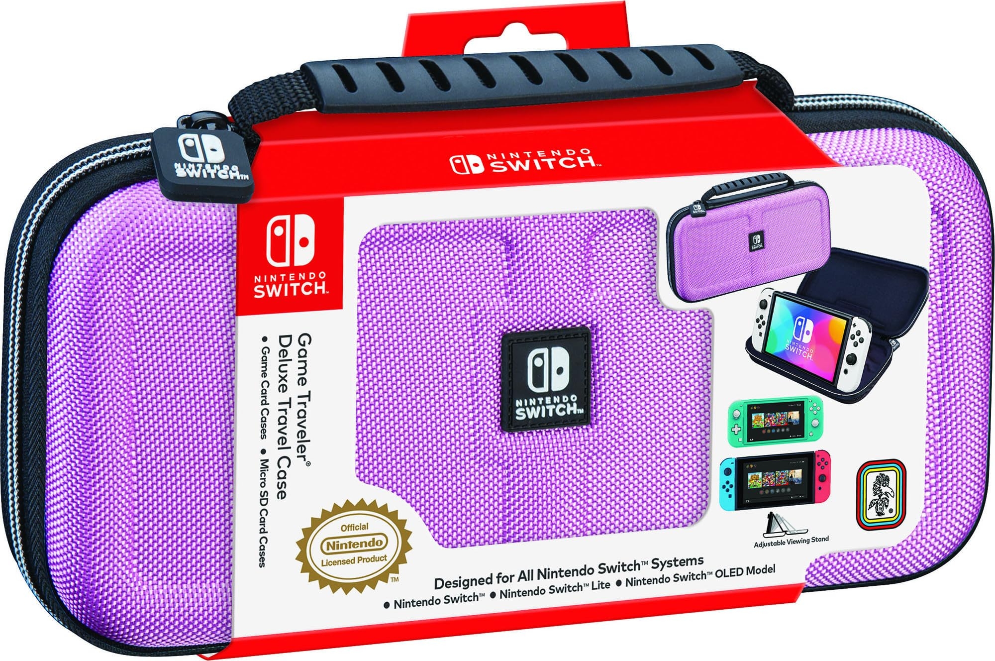 Game Traveler RDS – Officially Licensed Nintendo Switch Deluxe OLED, Nintendo Switch, & Switch Lite Case - Purple Ballistic Nylon, Viewing Stand, & Bonus Game Cases, #1 Selling Case in USA