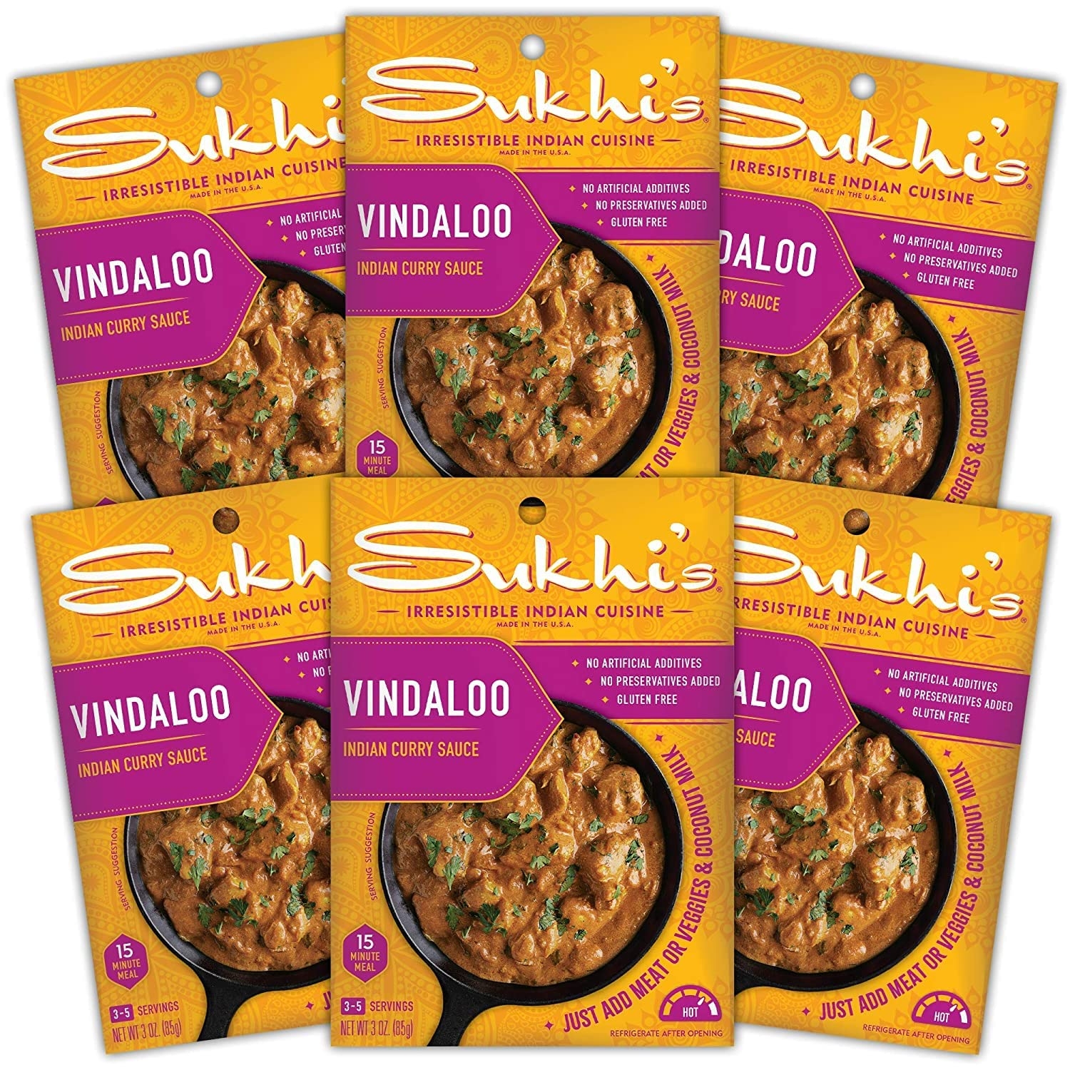 Sukhi's Indian Curry Paste - Vindaloo Masala Sauce 3oz (Pack of 6) 84 Servings - Gluten Free Indian Food Indian Curry Sauce with Indian Spices