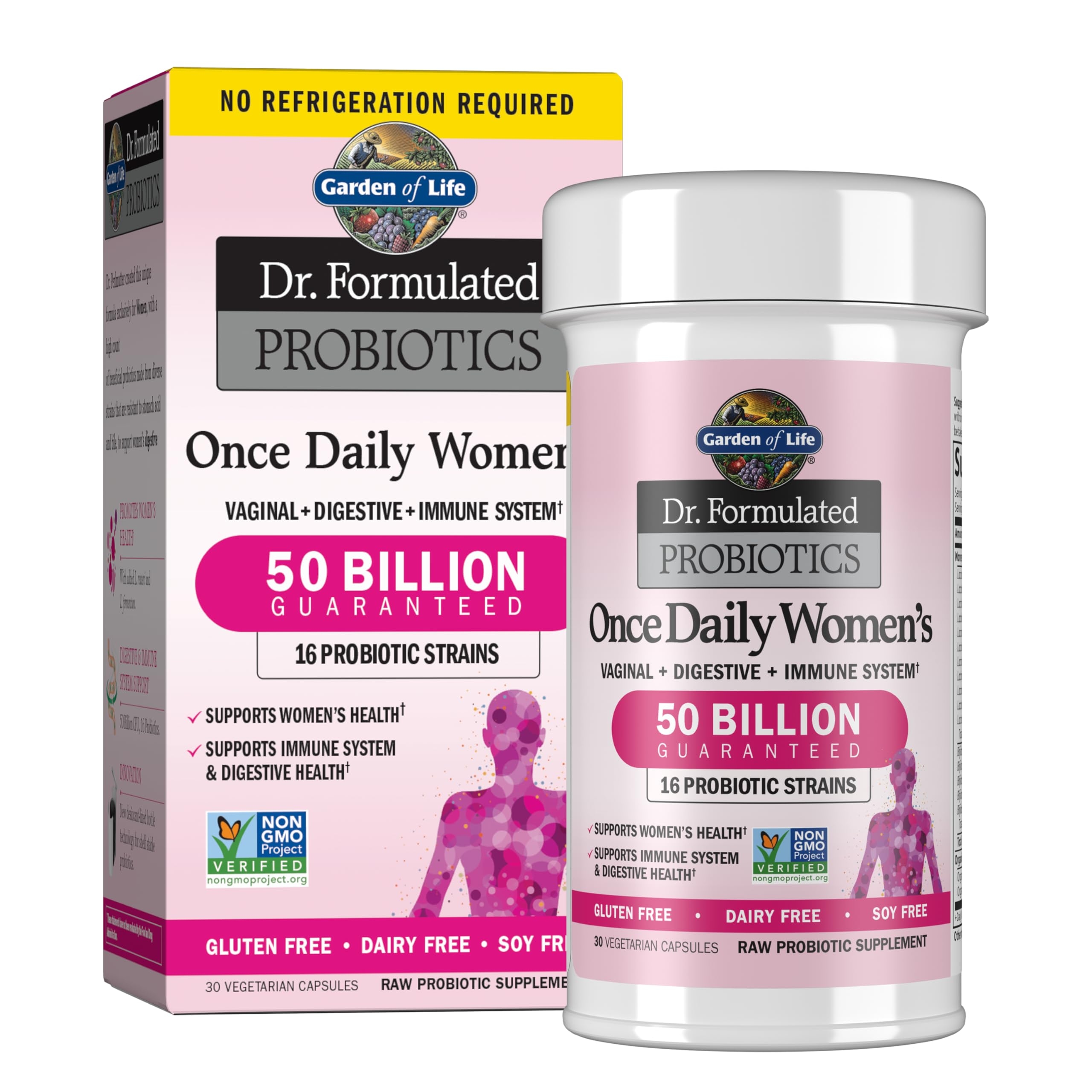 Garden of Life Once Daily Dr. Formulated Probiotics for Women 50 Billion CFU 16 Probiotic Strains with Organic Prebiotics for Digestive, Vaginal & Immune Health, Dairy Free, Shelf Stable 30 Capsules
