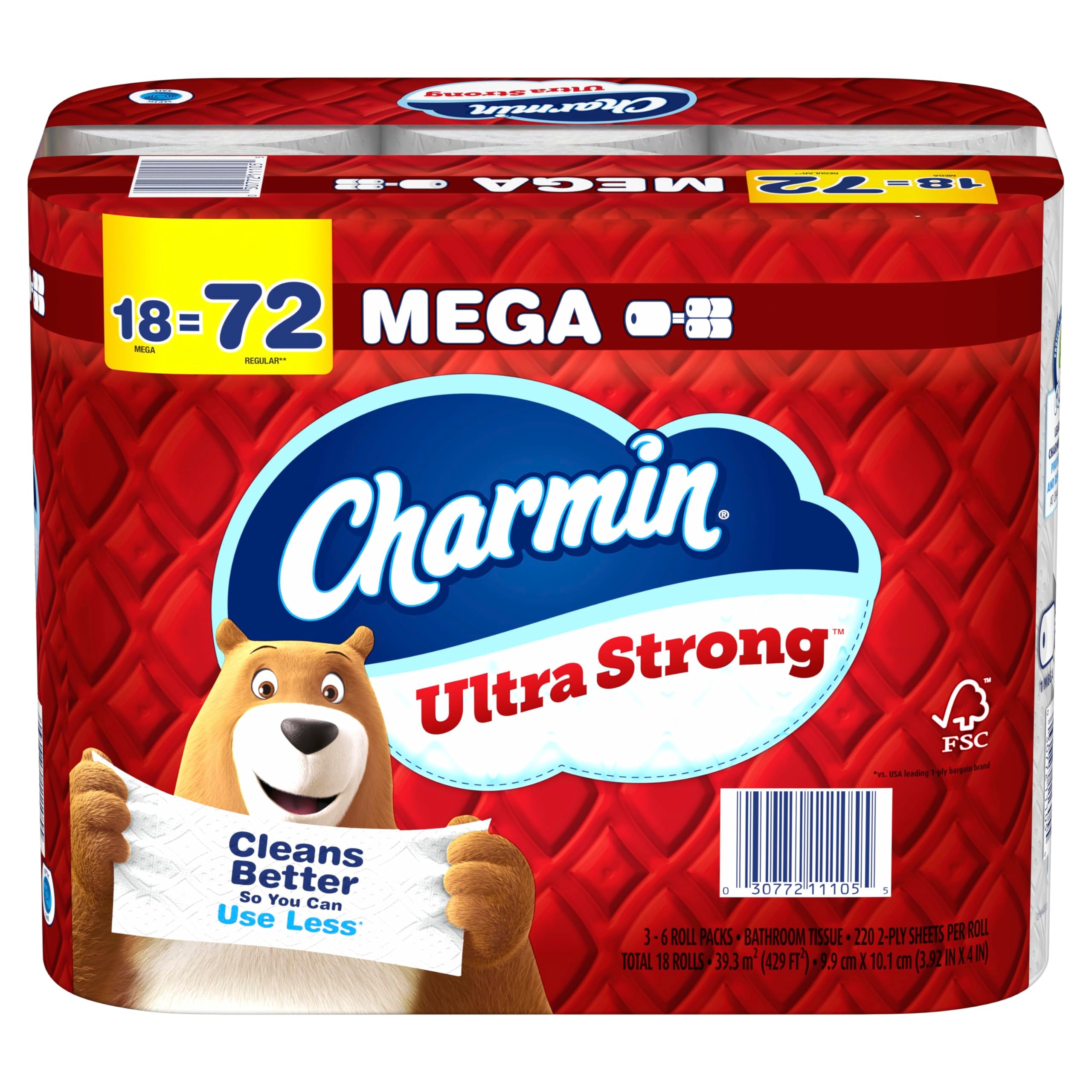 Charmin Ultra Strong Toilet Paper 18 Mega Rolls, 220 Sheets Per Roll