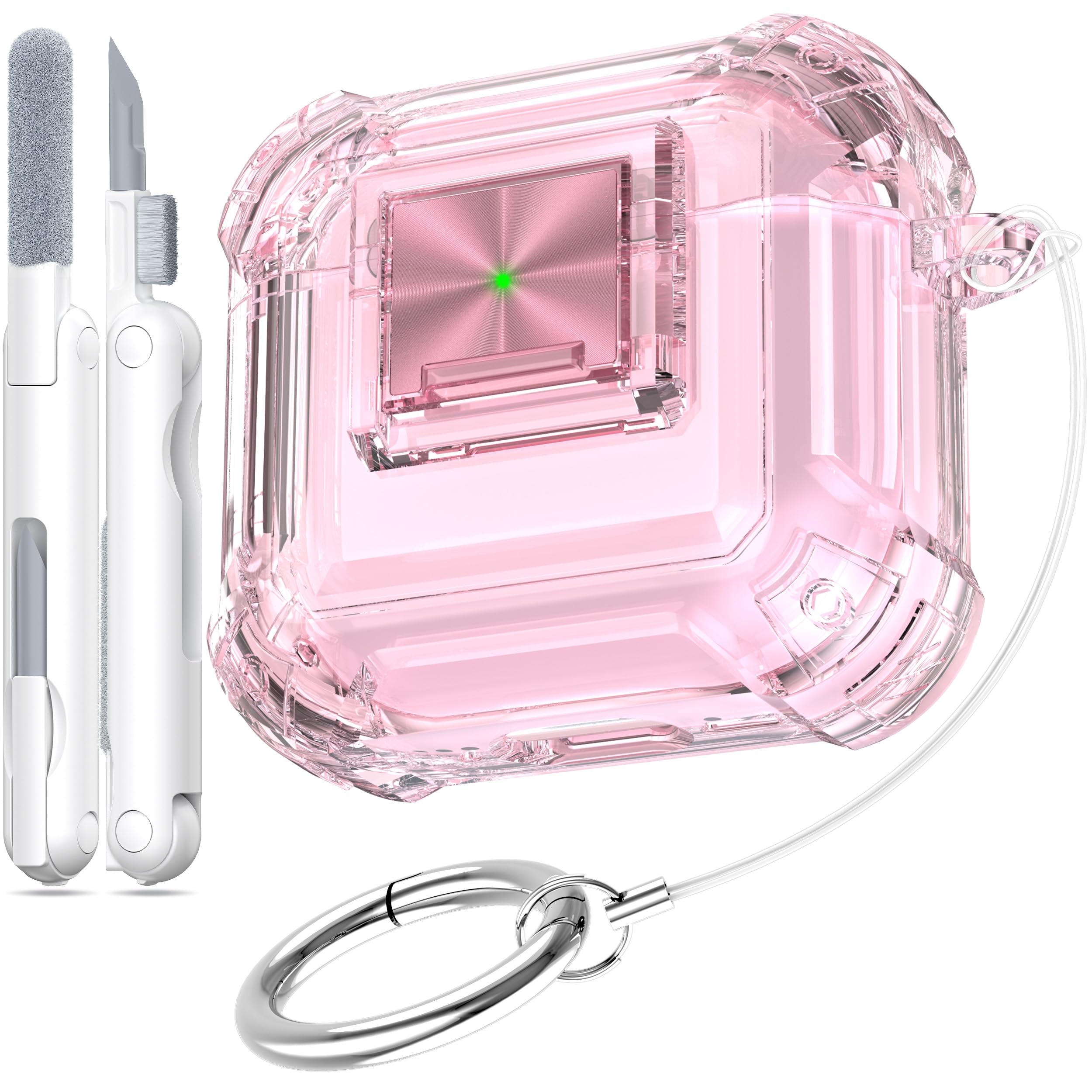 RFUNGUANGO Security Lock for Airpods 4 Case, Compatible with Apple Airpod 4 Case (2024) (USB-C), Compatible with Airpod 4 with Cleaning Kit for Teen Girls, Transparent Pink