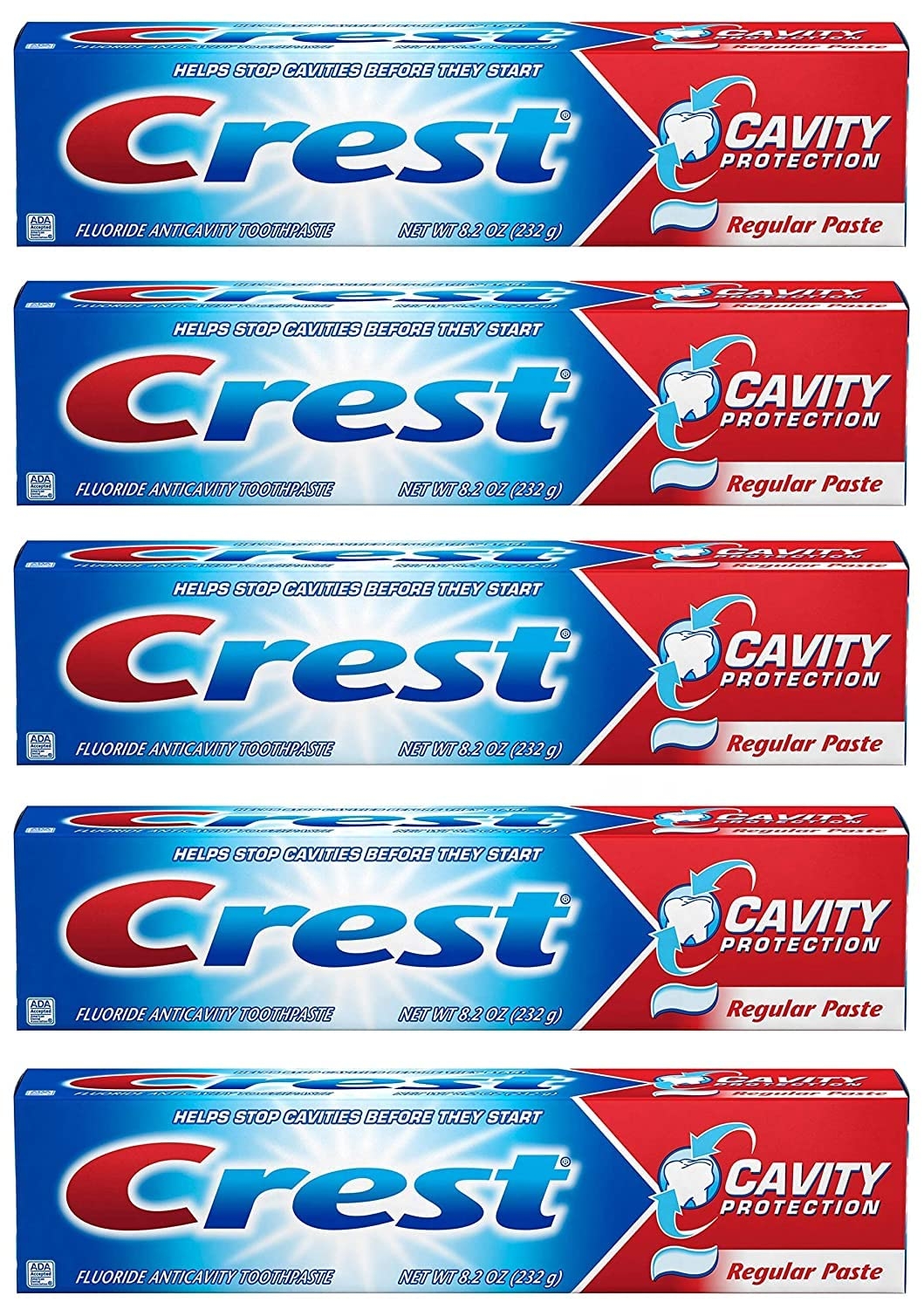 Crest Fluoride Anticavity Toothpaste, Prevents Cavities Before They Start, Regular Paste, 8.2 Ounce (Pack of 5)