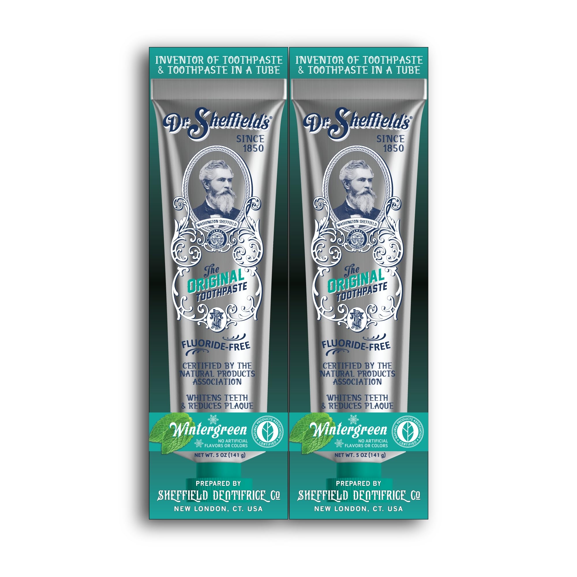 Dr. Sheffield’s Certified Natural Toothpaste (Wintergreen) - Great Tasting, Fluoride Free Toothpaste/Freshen Your Breath, Whiten Your Teeth, Reduce Plaque (2-Pack)