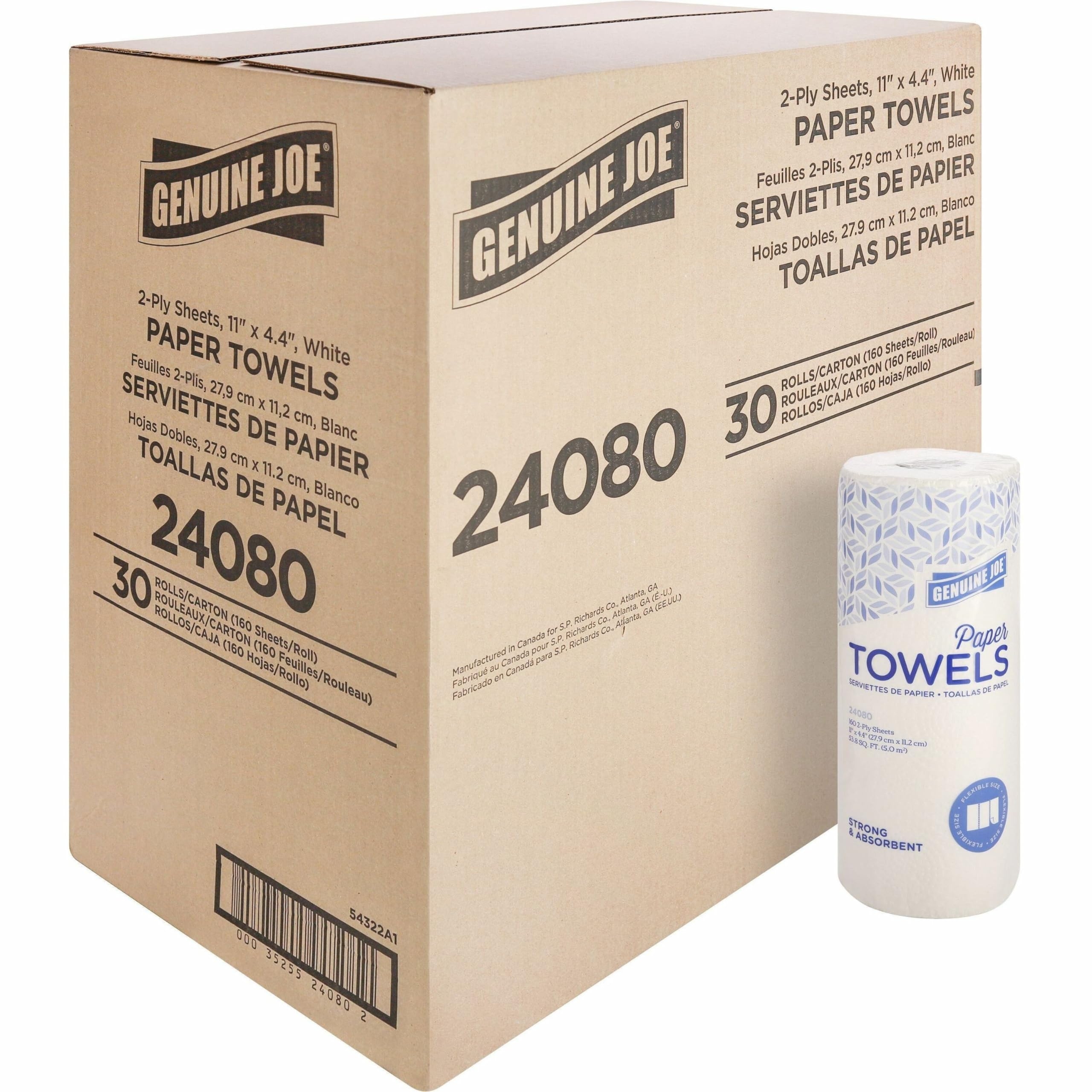 Genuine Joe-GJO24080 2-Ply Household Roll Paper Towels (Pack of 30) - WHITE
