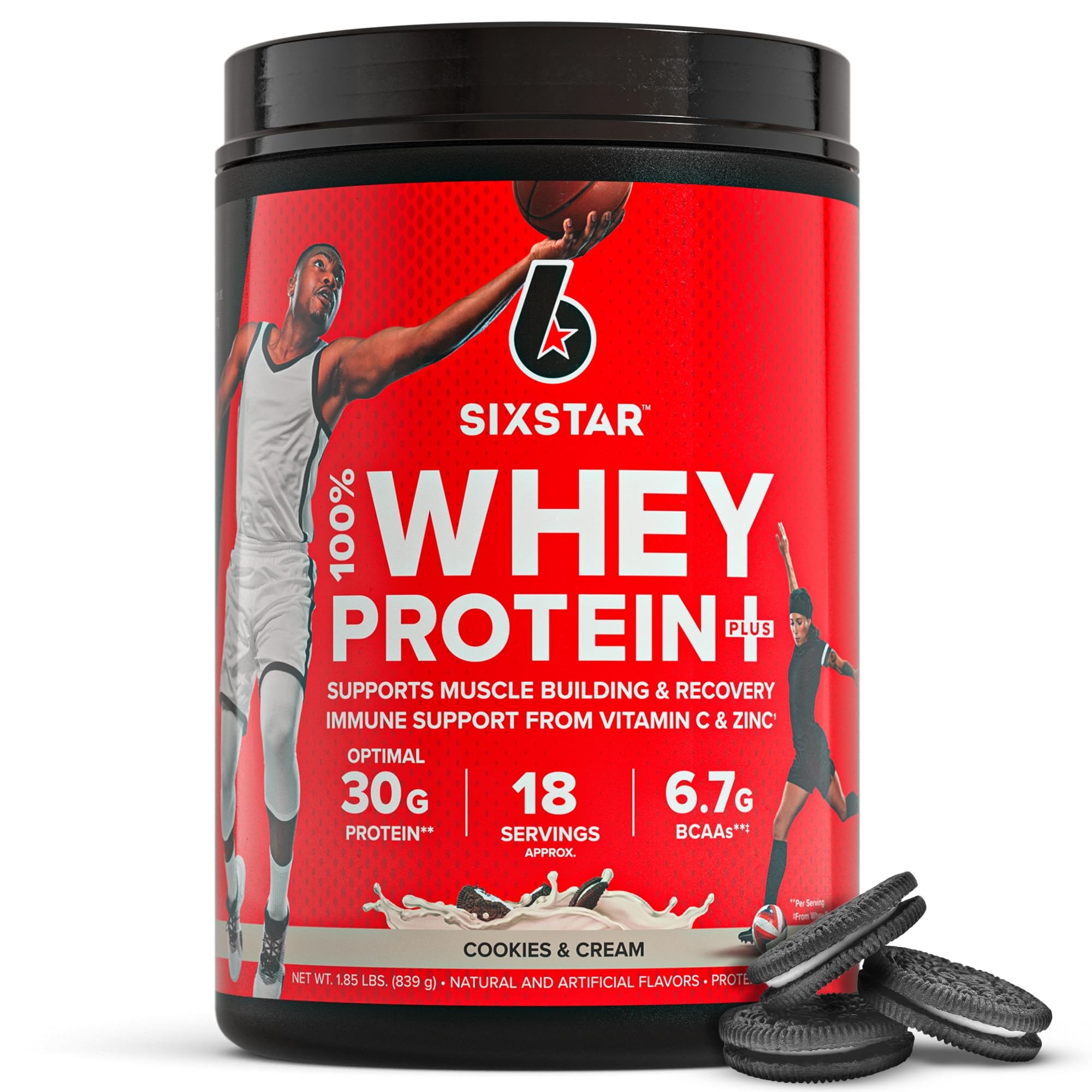 Six Star Whey Protein Powder Plus - Muscle Building & Recovery Formula with Whey Isolate Powder, BCAAs, 30g Protein, Immune Support - Post-Workout Supplement - Cookies and Cream, 1.8 lbs