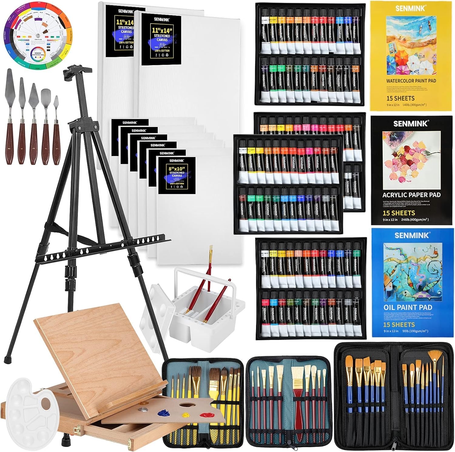 149Pcs Deluxe Artist Painting Set with Aluminum and Beech Wood Easel, 48 Colors Acrylic & Oil Paints, 24 Colors Watercolor Paints, Art Paint Supplies for Artists, Beginner & Adults