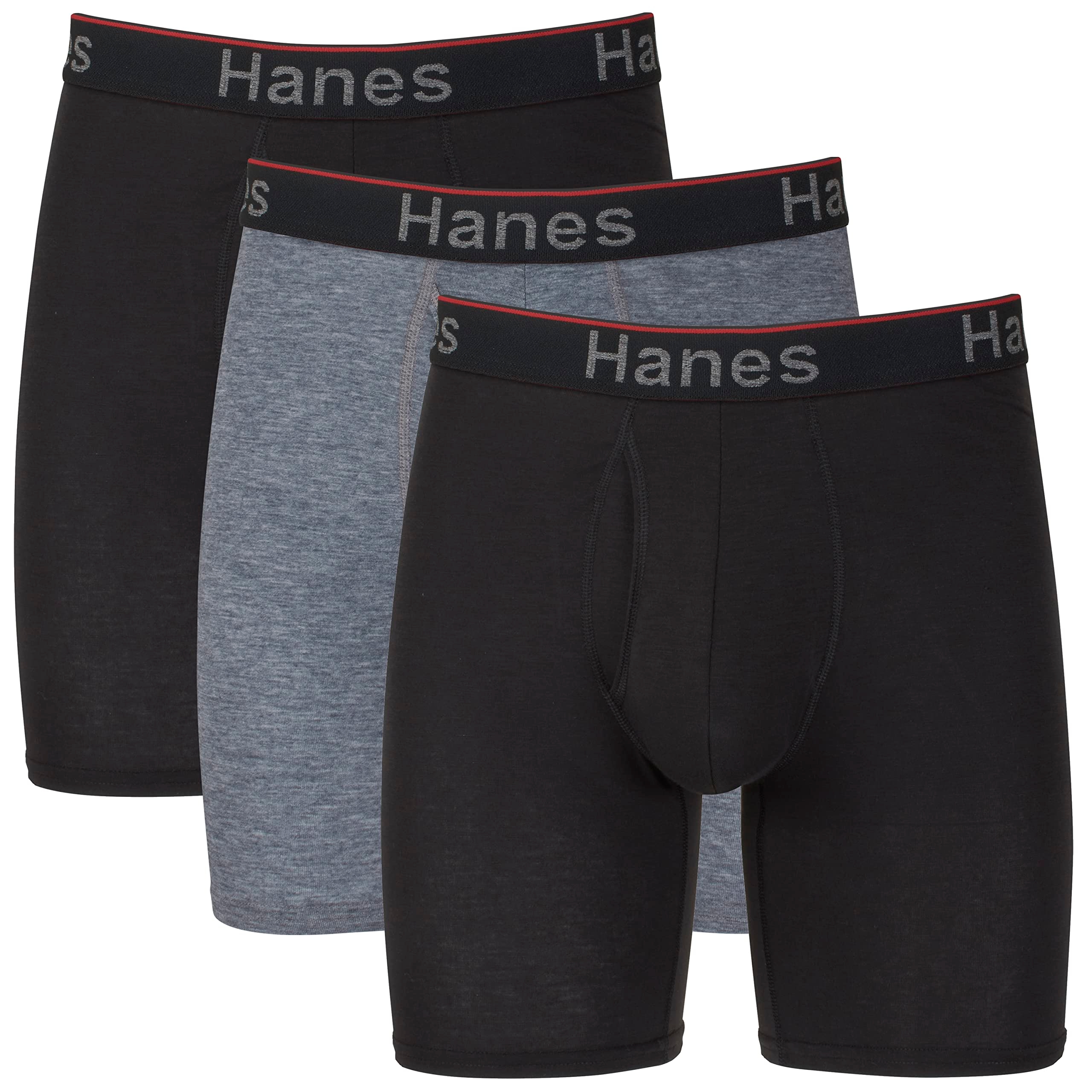 Hanes Total Support Pouch Men's Boxer Brief Underwear, Anti-Chafing, Moisture-Wicking Odor Control, 3-Pack (Reg or Long Leg)