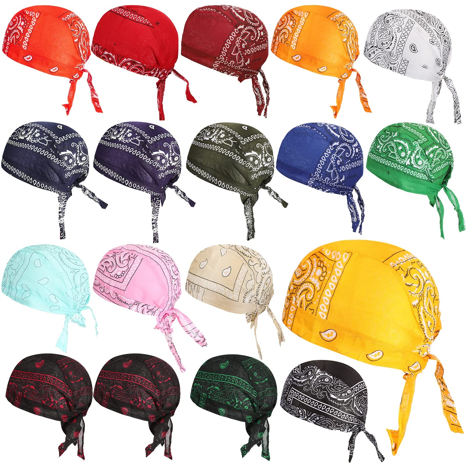 Xaatren 18 Pieces Do Rag Skull Cap Paisley Pattern Bandanna Biker Head Wraps Quick-Drying Hats, Sweat Wicking Beanie for Men and Women, Multicolor, 4XL