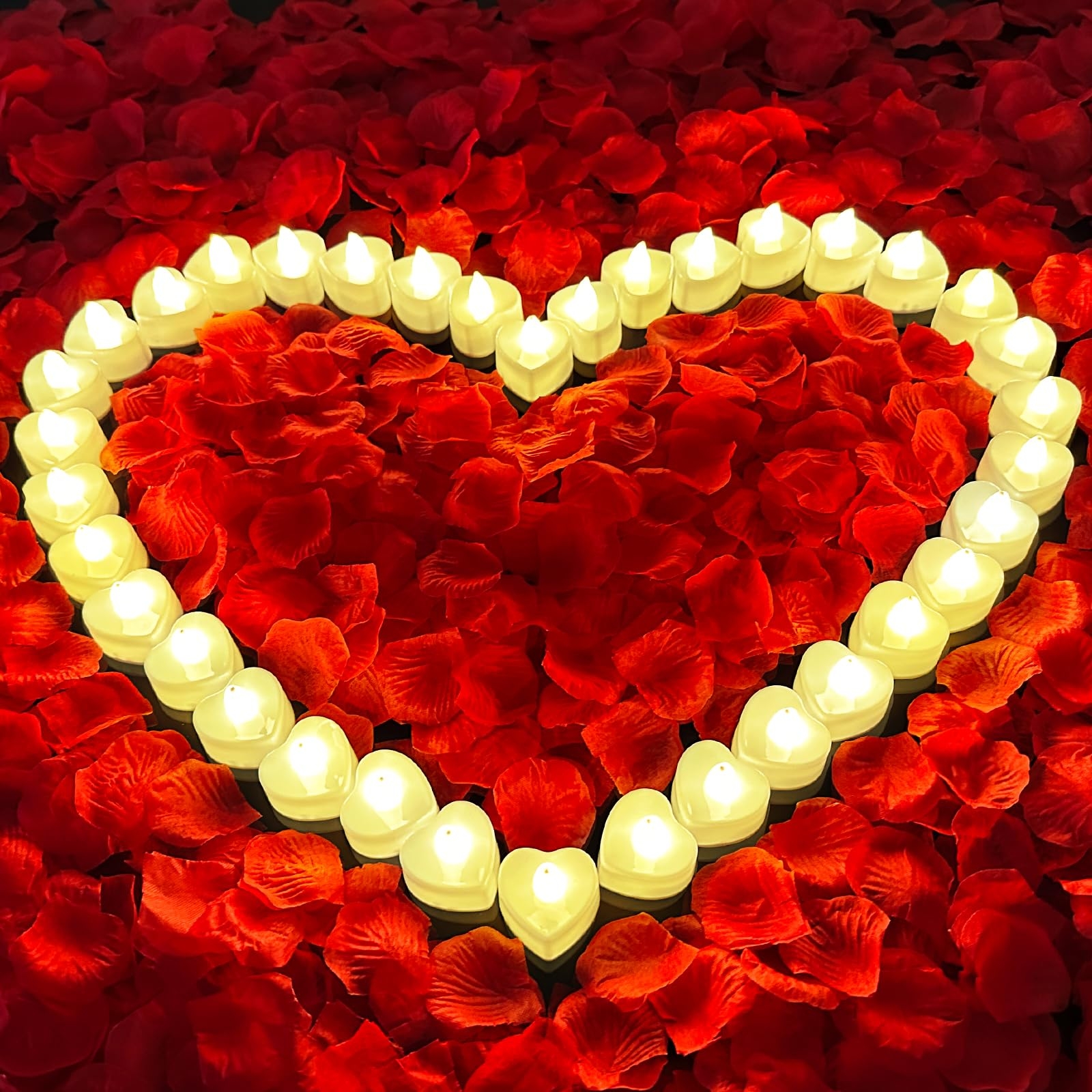 3000Pcs Red Rose Petals with 36Pcs LED Tea Lights Candles, Romantic Gifts for Her