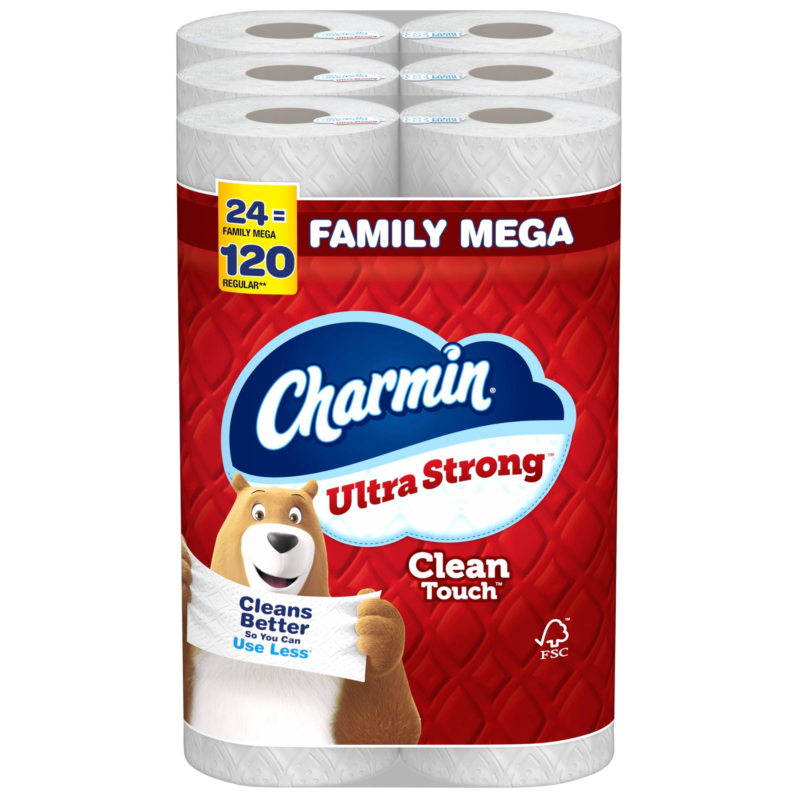 Charmin Ultra Strong Clean Touch Toilet Paper, 24 Family Mega Rolls = 120 Regular Rolls