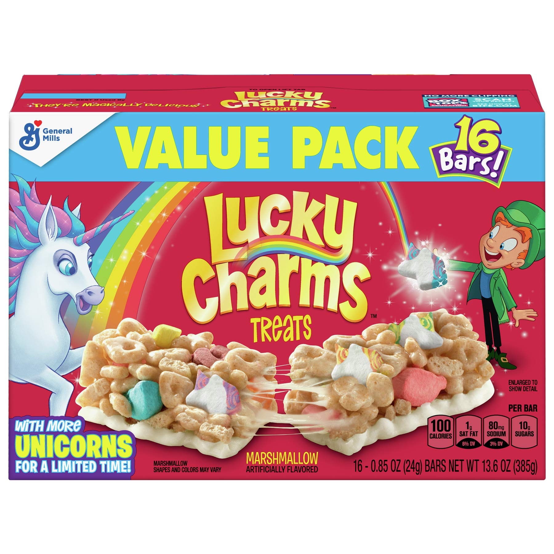 Lucky Charms Breakfast Cereal Treat Bars, Snack Bars, Value Pack, 16 ct