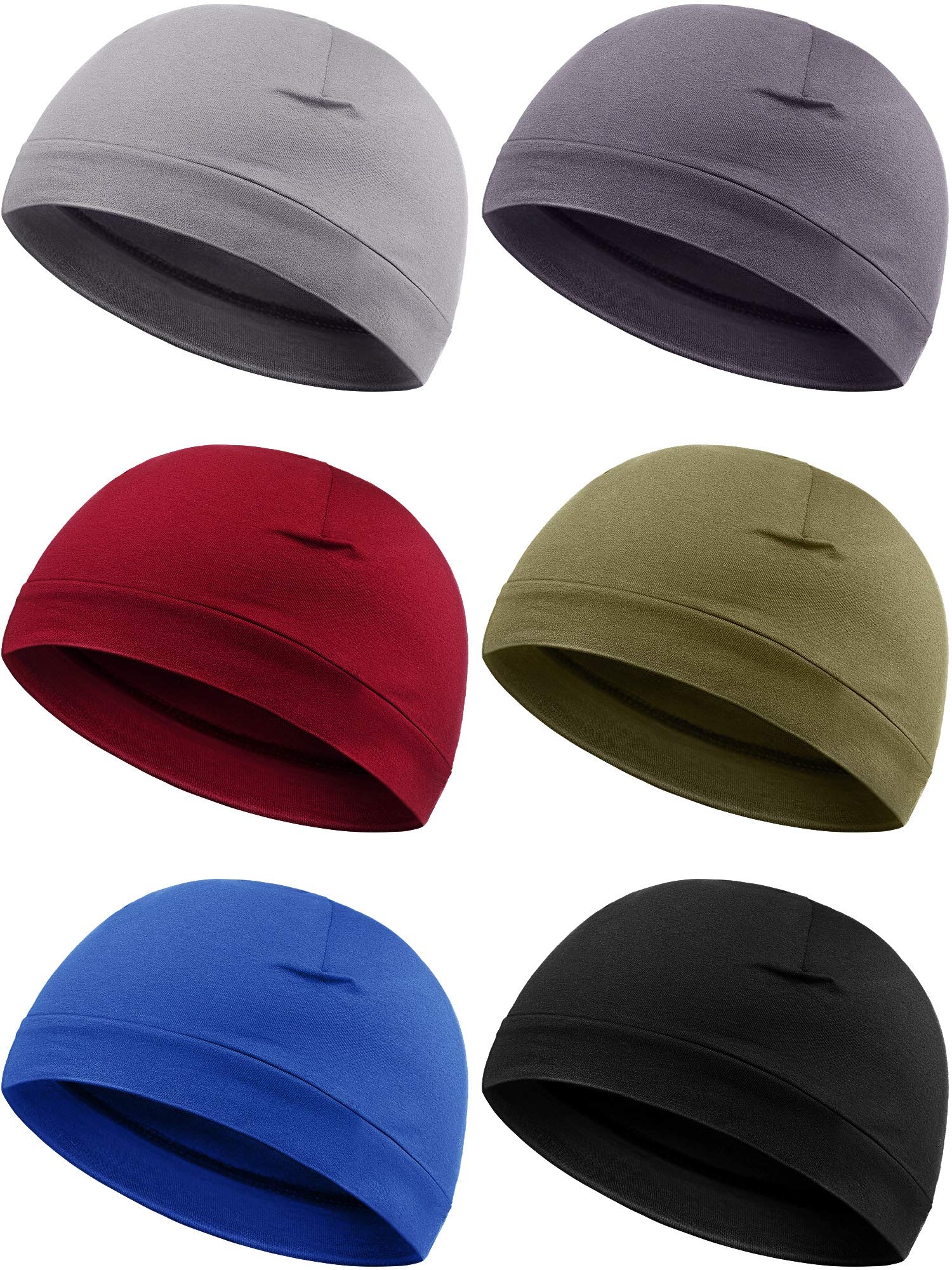 Syhood 6 Pieces Men Skull Caps Cotton Beanies Sleep Hats Multifunctional Helmet Liner Cap for Men and Women
