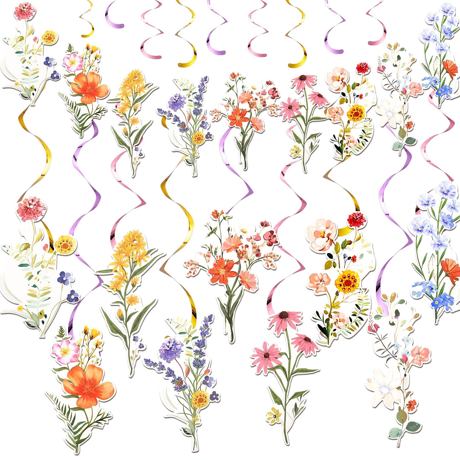 Trandraft 36 Pcs Wildflower Hanging Swirl Decorations Birthday Party Banners Baby Shower Party Decorations Hanging Streams Swirls for Baby Shower Gender Reveal Bridal Home Classroom Themed Supplies