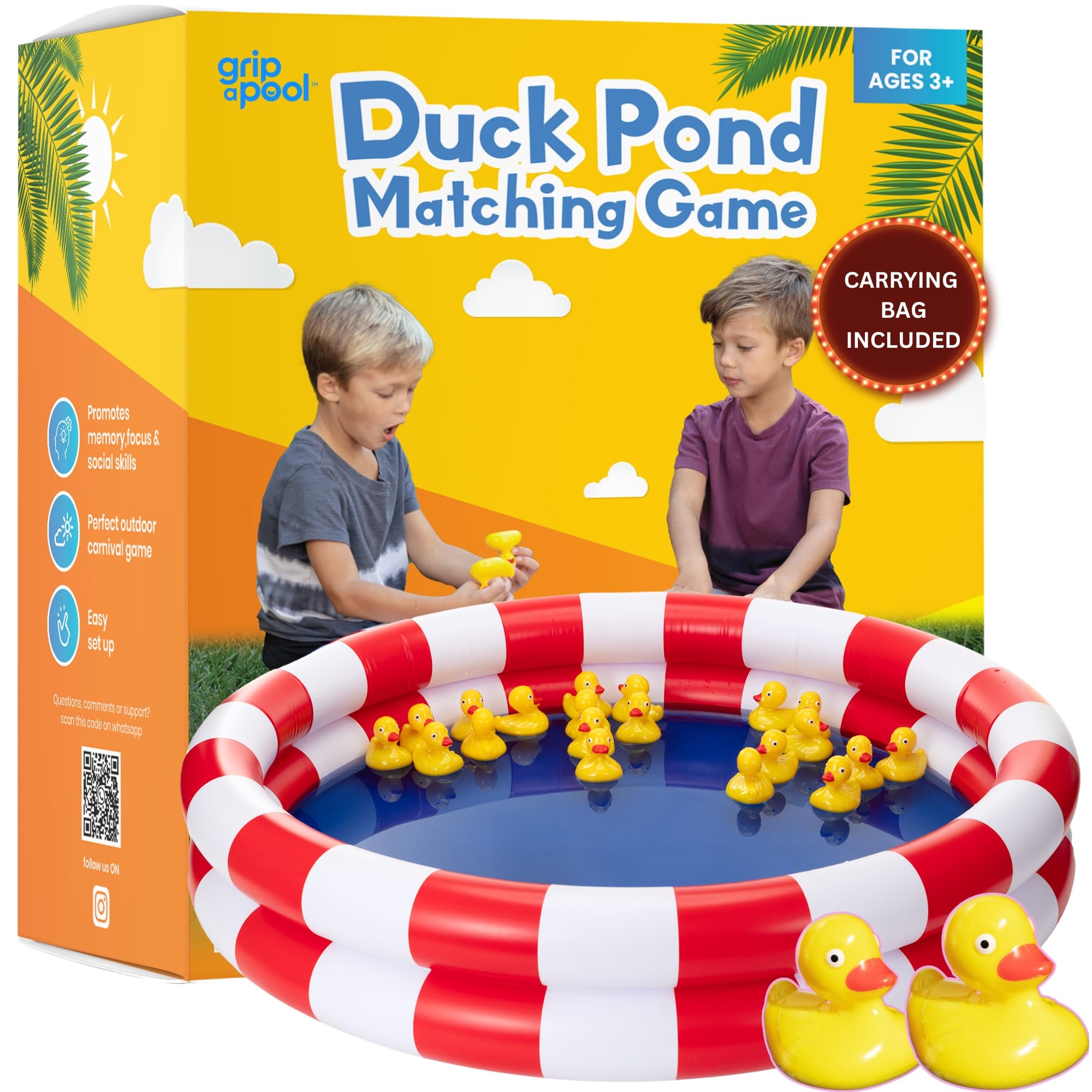 Duck Pond Matching Carnival Game, Outdoor Games for Kids Birthday Party Field Day Fun Activities for Kids 4-8, 3-5 - Outdoor Water Toys and Games for Backyard, Memory Game, Easter Gift Summer Toy