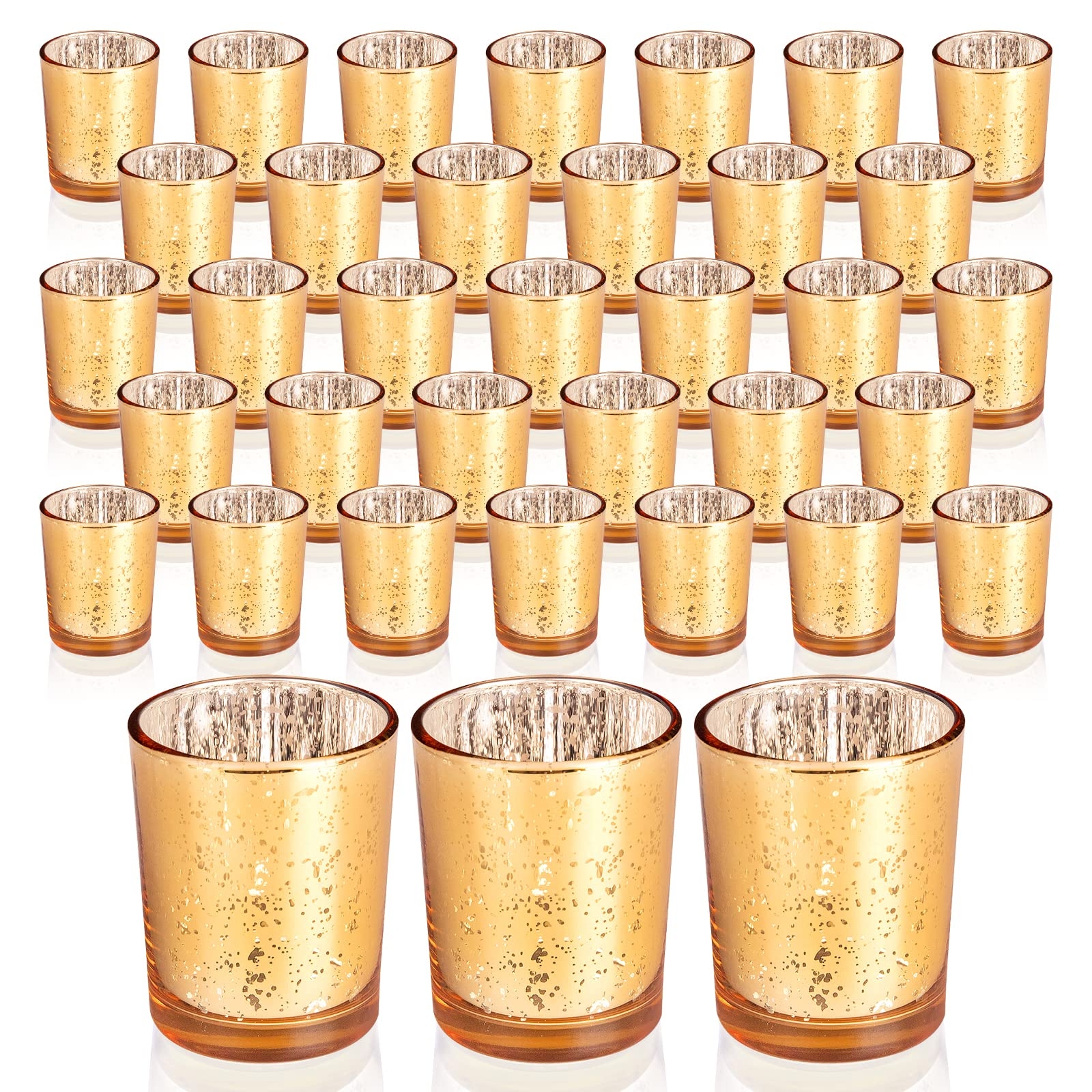 FREDOM Gold Tealight Candle Holder Set of 36 Mercury Glass Votive Candle Holders for Wedding Table Centerpiece Thanksgiving Christmas Party Decoration Home Decor