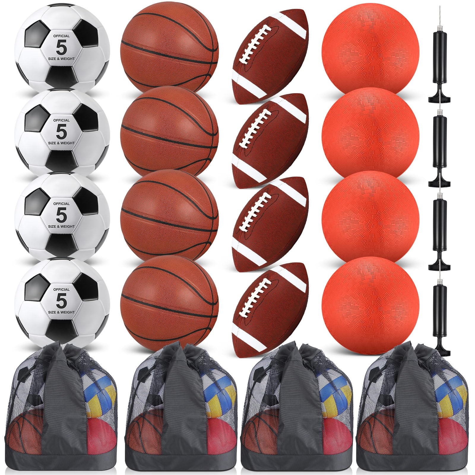 HyDren Sports Balls Set for Teen Adult, Include Official Size Basketball Soccer Ball Football Playground Ball with Pump and Equipment Carry Bag Sports Gift Back to School