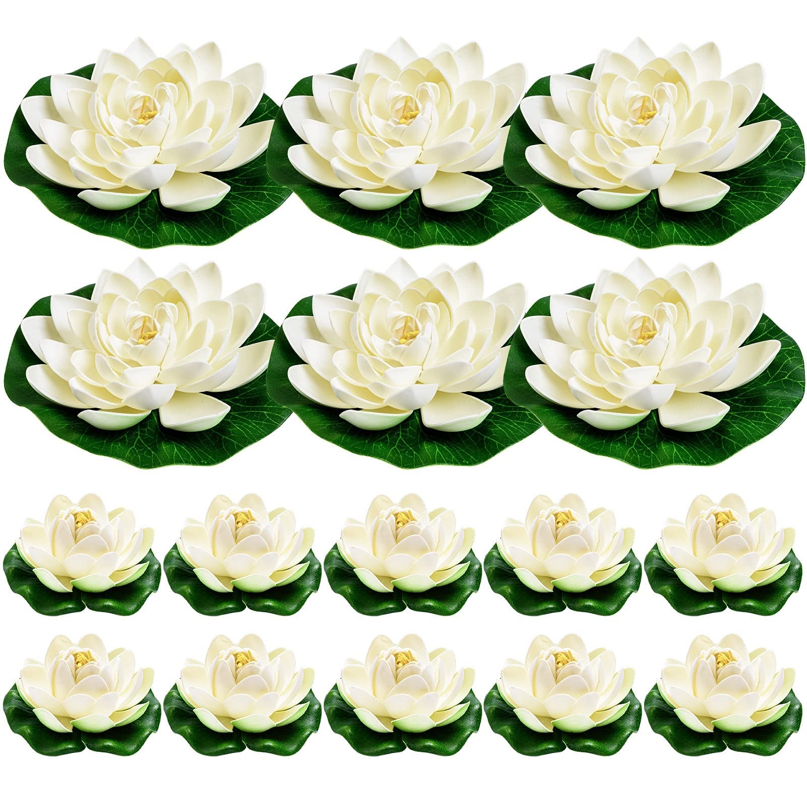 WhistenFla 16Pcs Artificial Floating Pool Flowers, 7in & 4in Fake Water Lily Pads Flowers, Lotus Flower Floating Pool Decorations