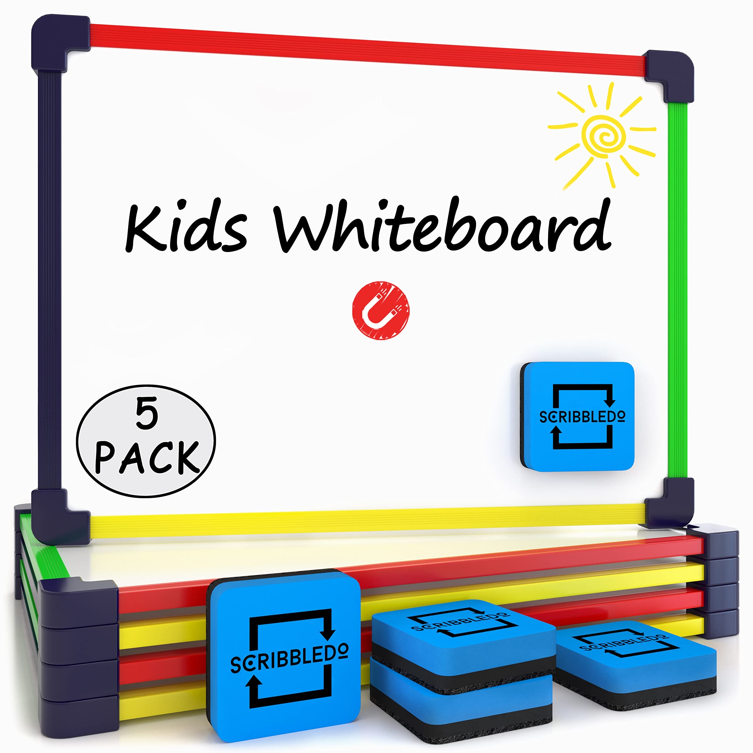 SCRIBBLEDO 5 Pack Small White Board Dry Erase Board for Kids Portable 9"x12" Drawing Magnetic Mini Whiteboard White Board for Students Teachers School Supplies Lapboard for Kids & Erasers