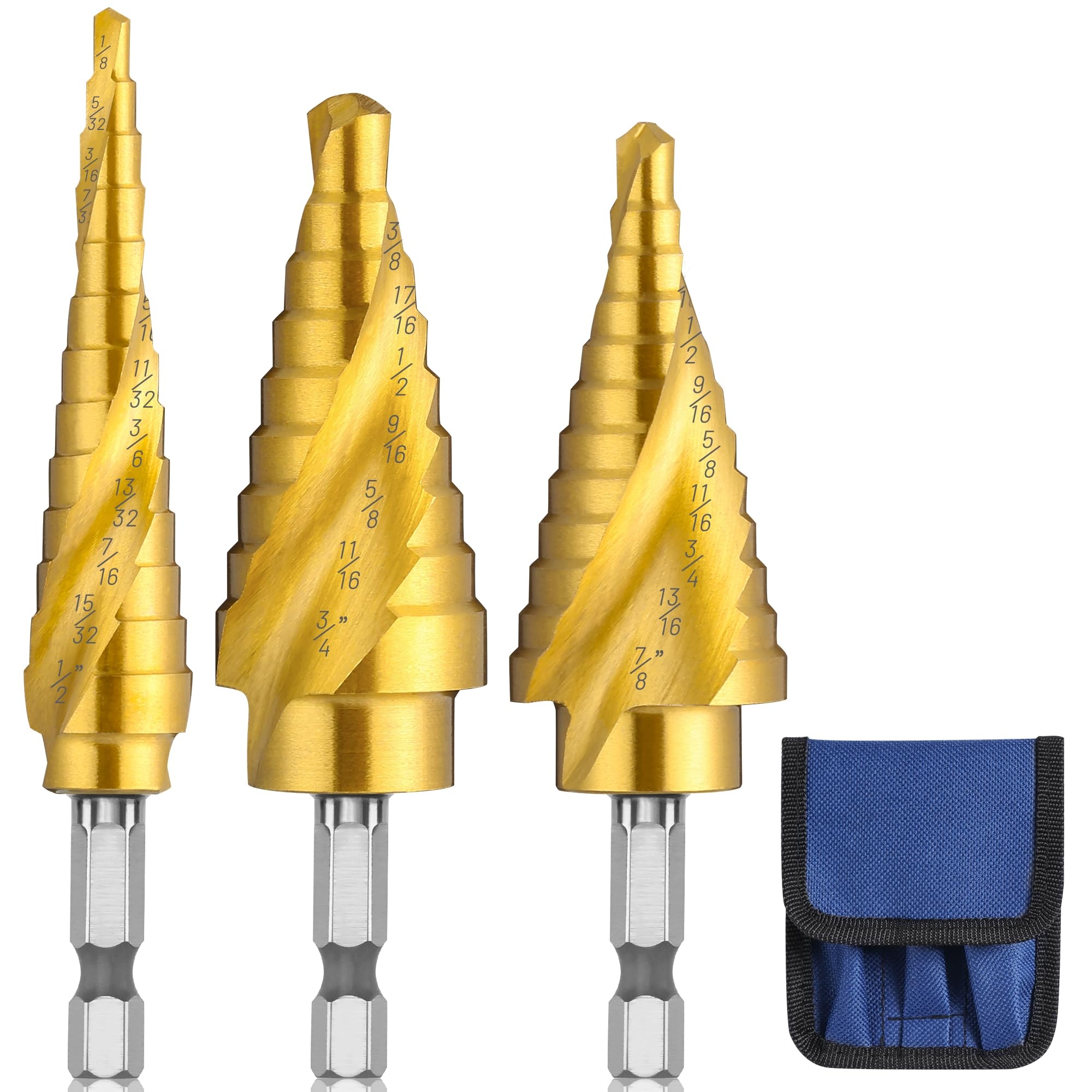 IRONANT 3PCS Step Drill Bit Set, Spiral Grooved HSS Titanium Step Drill Bits for Metal, 31 Sizes Stepper Up Bits