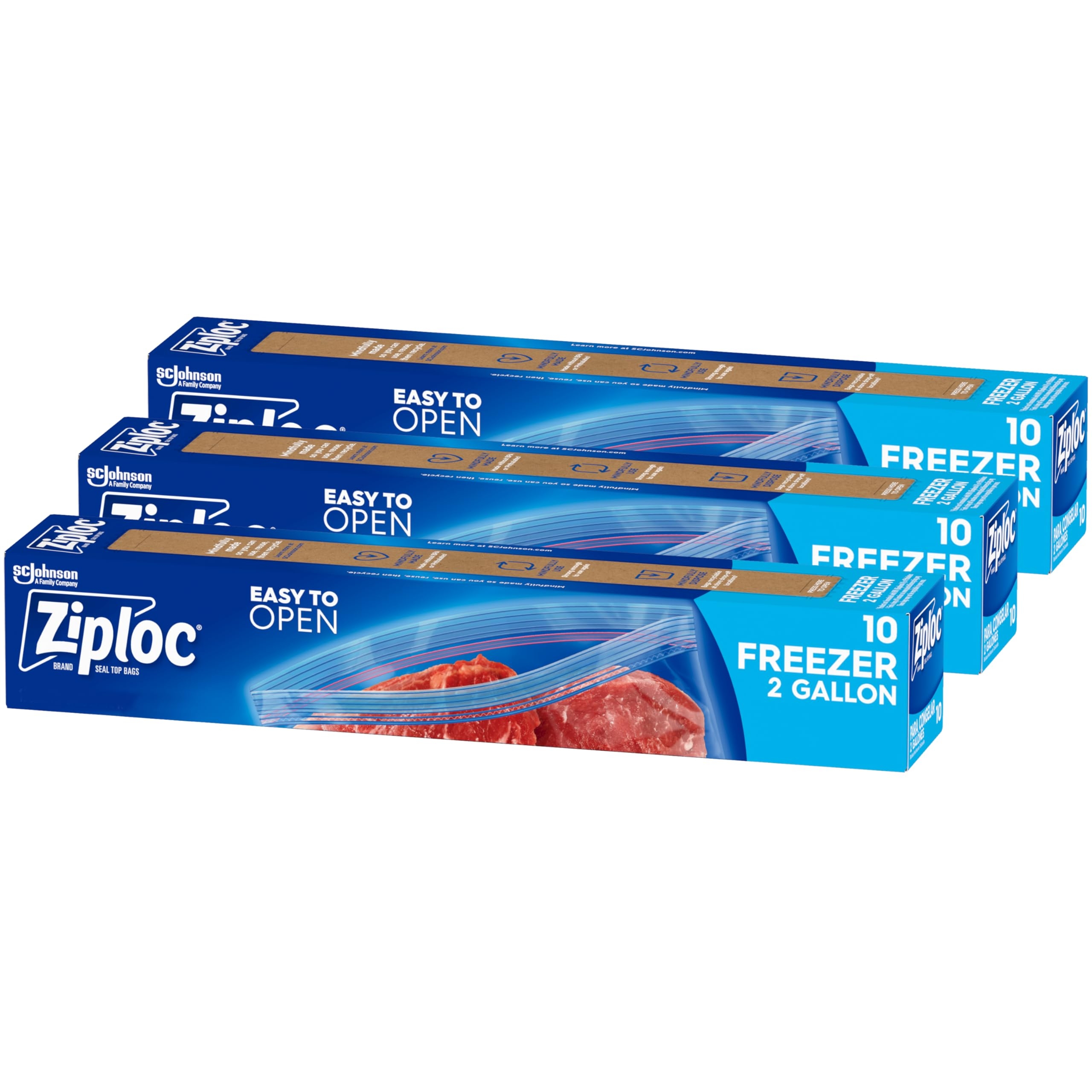 Ziploc Two Gallon Food Storage Freezer Bags, Grip 'n Seal Technology for Easier Grip, Open, and Close, 10 Count, Pack of 3 (30 Total Bags)