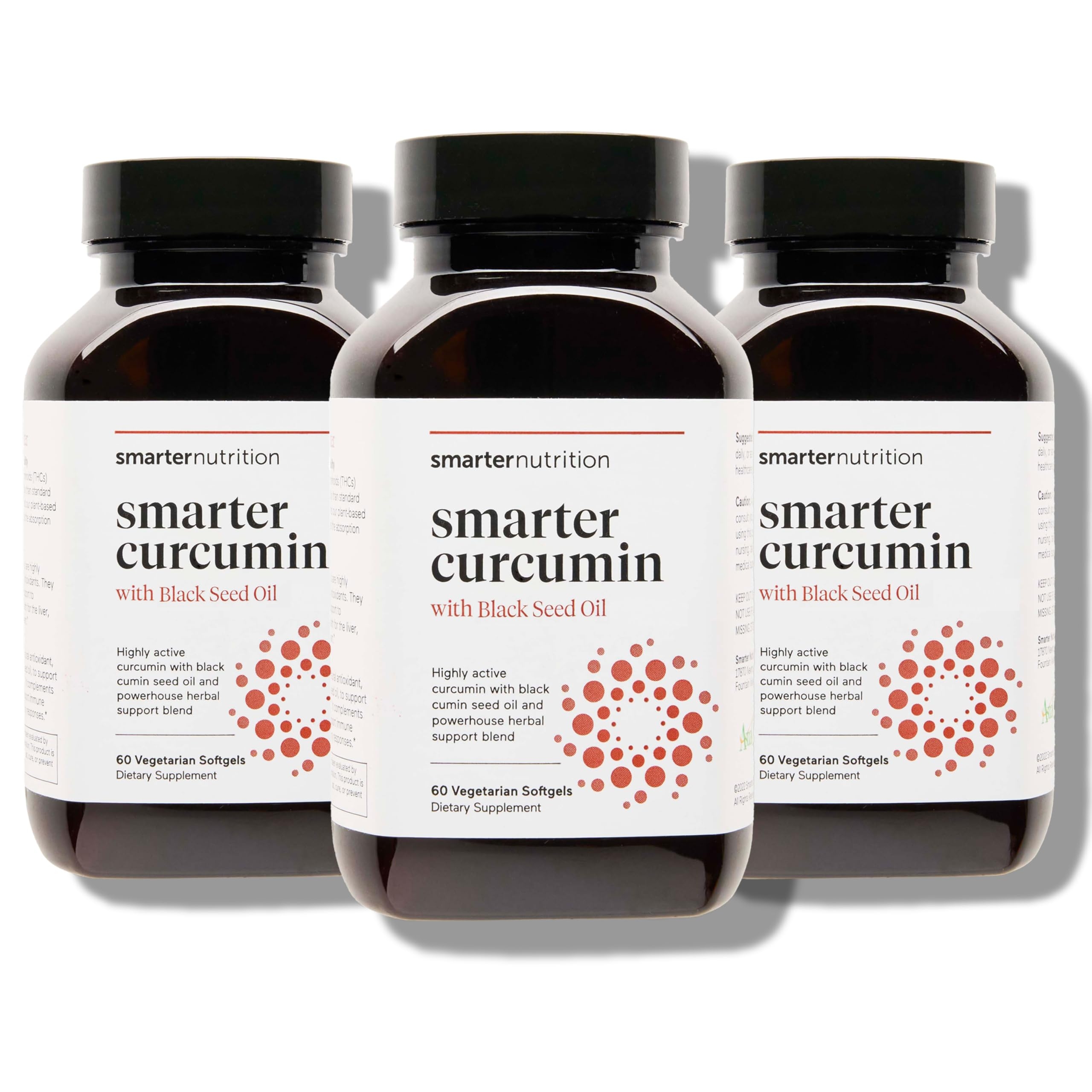 Smarter Nutrition Curcumin Softgels - Vegan High Absorption 400 mg Curcumin Supplement Standardized to 95% Tetrahydrocurcuminoids + Organic Black Seed Oil & Ginger for Joint & Immune Health - 180 Ct