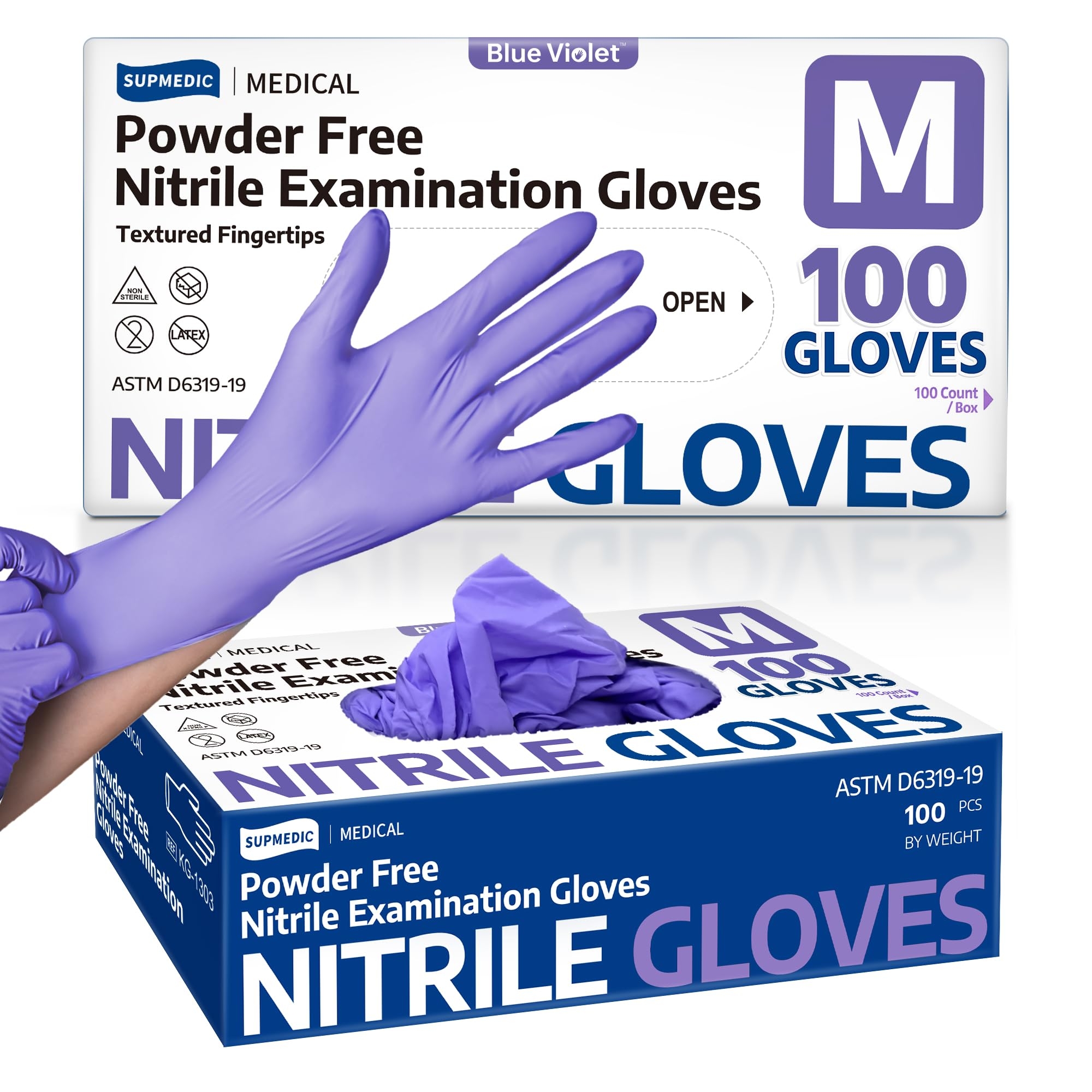 Supmedic Medical Soft Max™ Nitrile Exam Gloves, 100 ct Latex-Free Powder-Free Non-Sterile Food Safe Cleaning Disposable Glove
