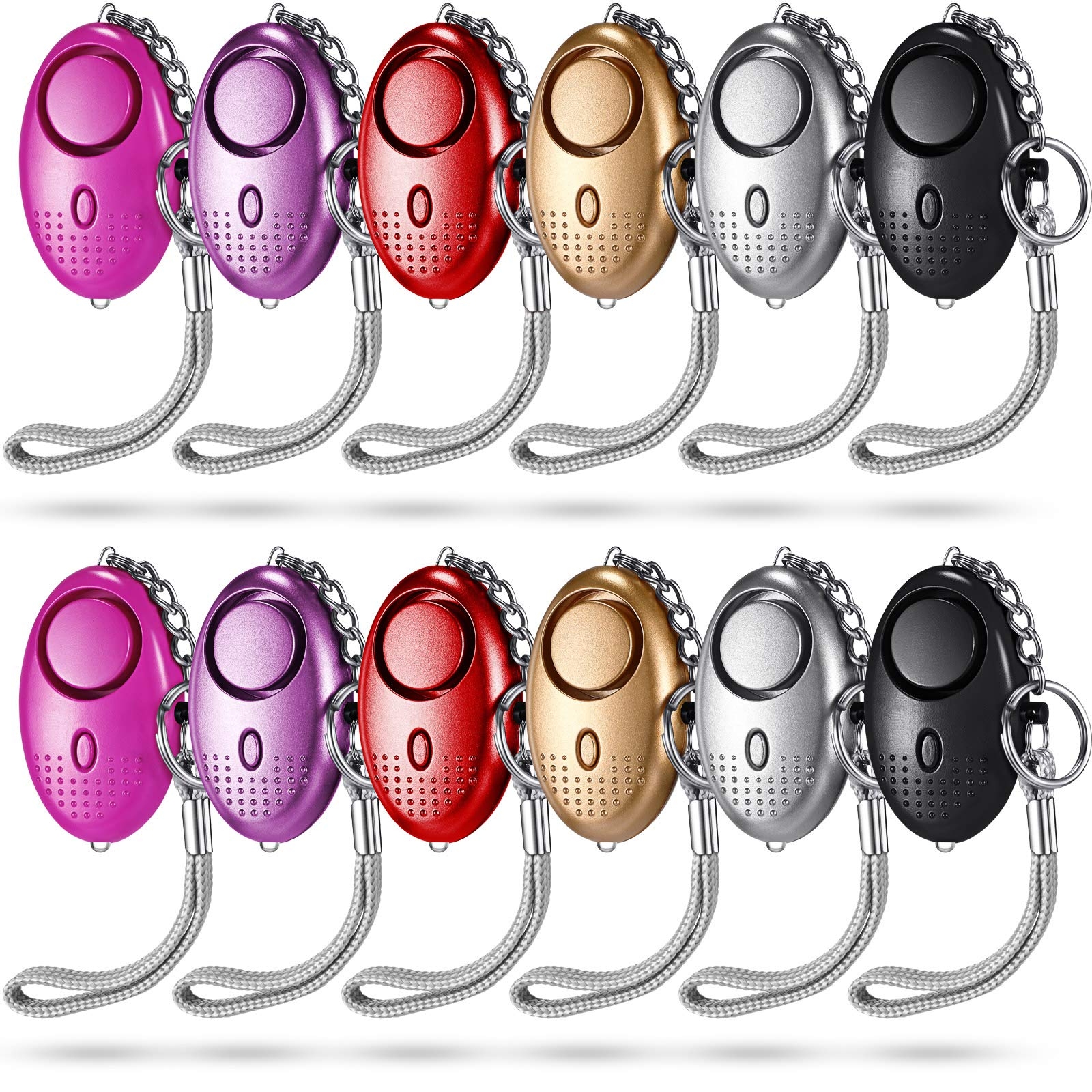 Konohan 12-Piece Personal Alarm Set, Emergency LED Light Keychain Alarms in 6 Colors for Women & Men