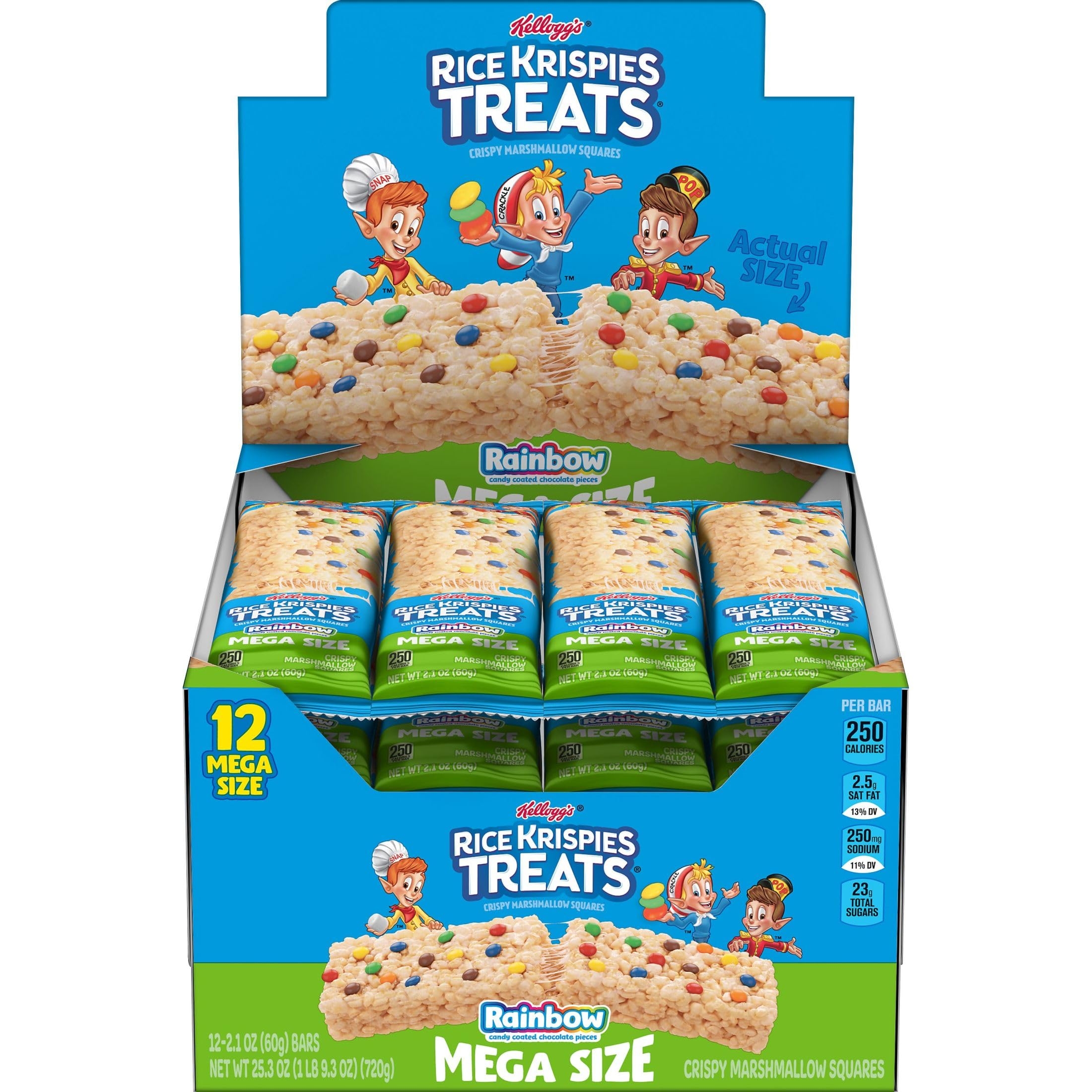 Rice Krispies Treats Mega Bars Large Marshmallow Snack Bars, Kids Snacks, Big Bars, Rainbow, 25.3oz Box (12 Bars)