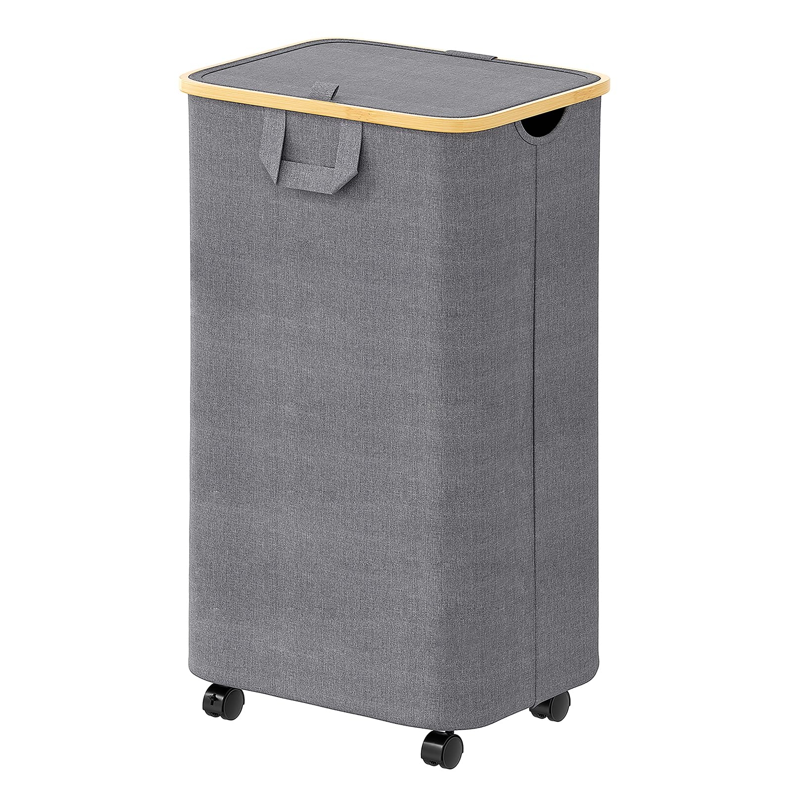 SpaceAid Laundry Hamper with Wheels and Lid, 26 Gal (100L) Rolling Clothes Basket with Bamboo Handle, Large Laundry Hamper for Bedroom, Bathroom, Dorm, Laundry Room - Grey