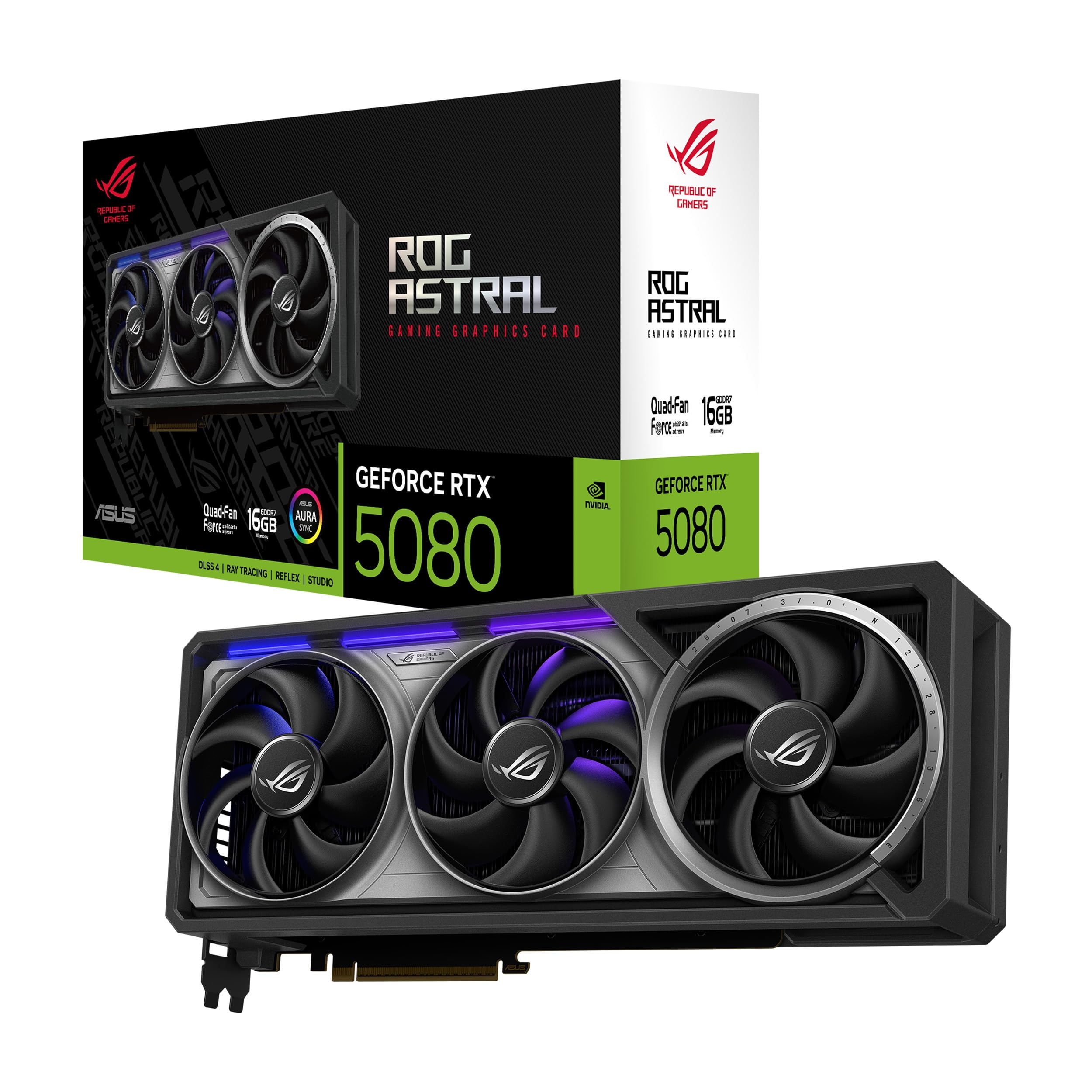 ASUS ROG Astral GeForce RTX 5080 16GB GDDR7 Gaming Graphics Card (Nvidia GeForce RTX5080, Four Fans, 3.8 Slot Design, PCIe 5.0, 2X HDMI 2.1b, 3X DisplayPort 2.1a, ROG-ASTRAL-RTX5080-16G Gaming)