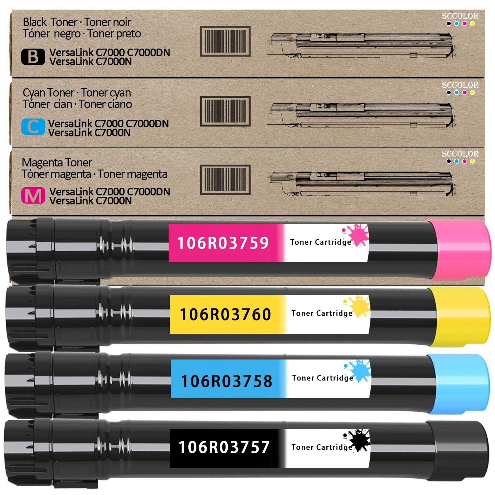 VersaLink C7000 High Capacity Toner Cartridges Compatible 106R03757 106R03758 106R03759 106R03760 Toner Replacement for Xerox VersaLink C7000 C7000DN C7000N Printer(4-Pack,Black Cyan Yellow Magenta)