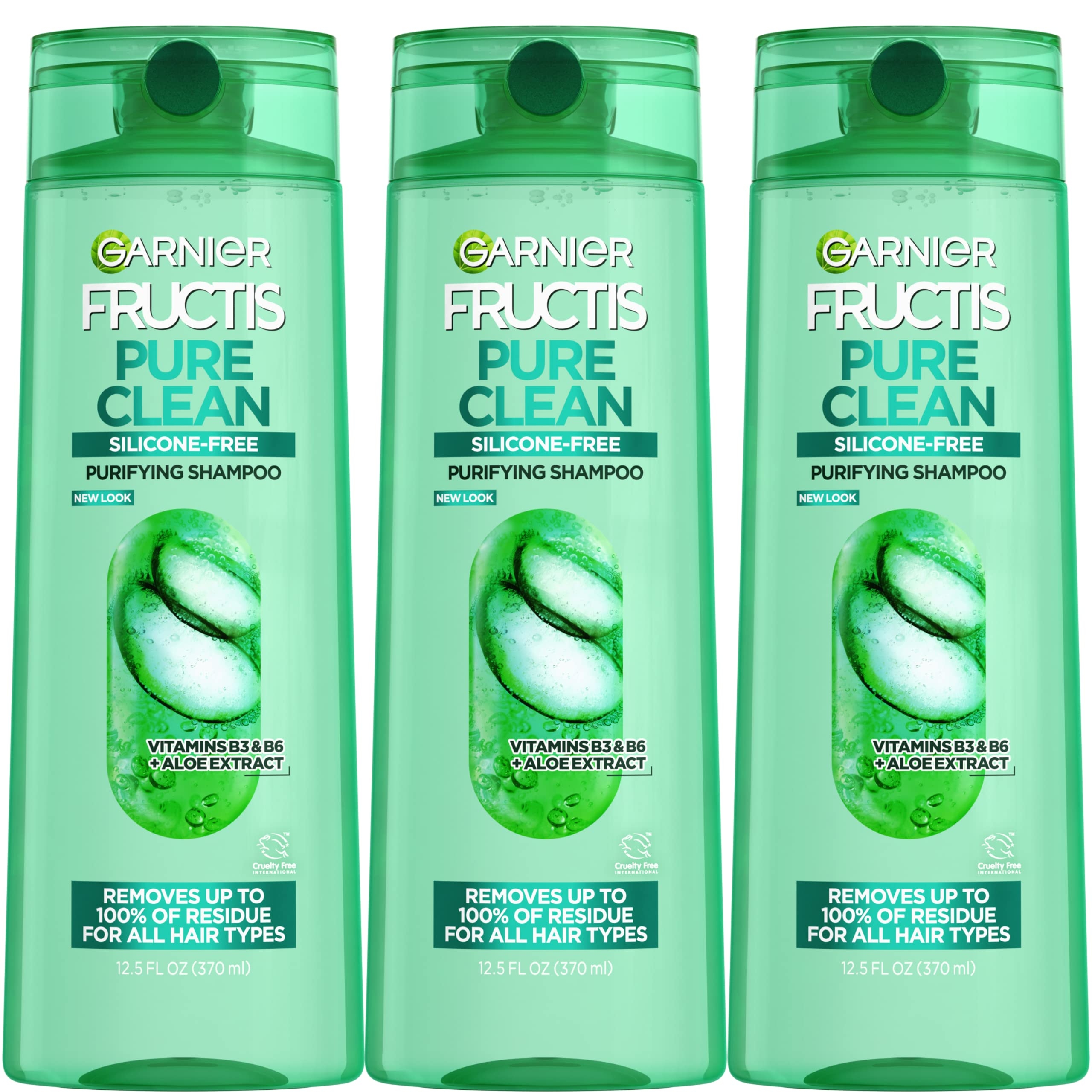 Garnier Fructis Pure Clean Purifying Shampoo, Silicone-Free, 12.5 Fl Oz, 3 Count (Packaging May Vary)