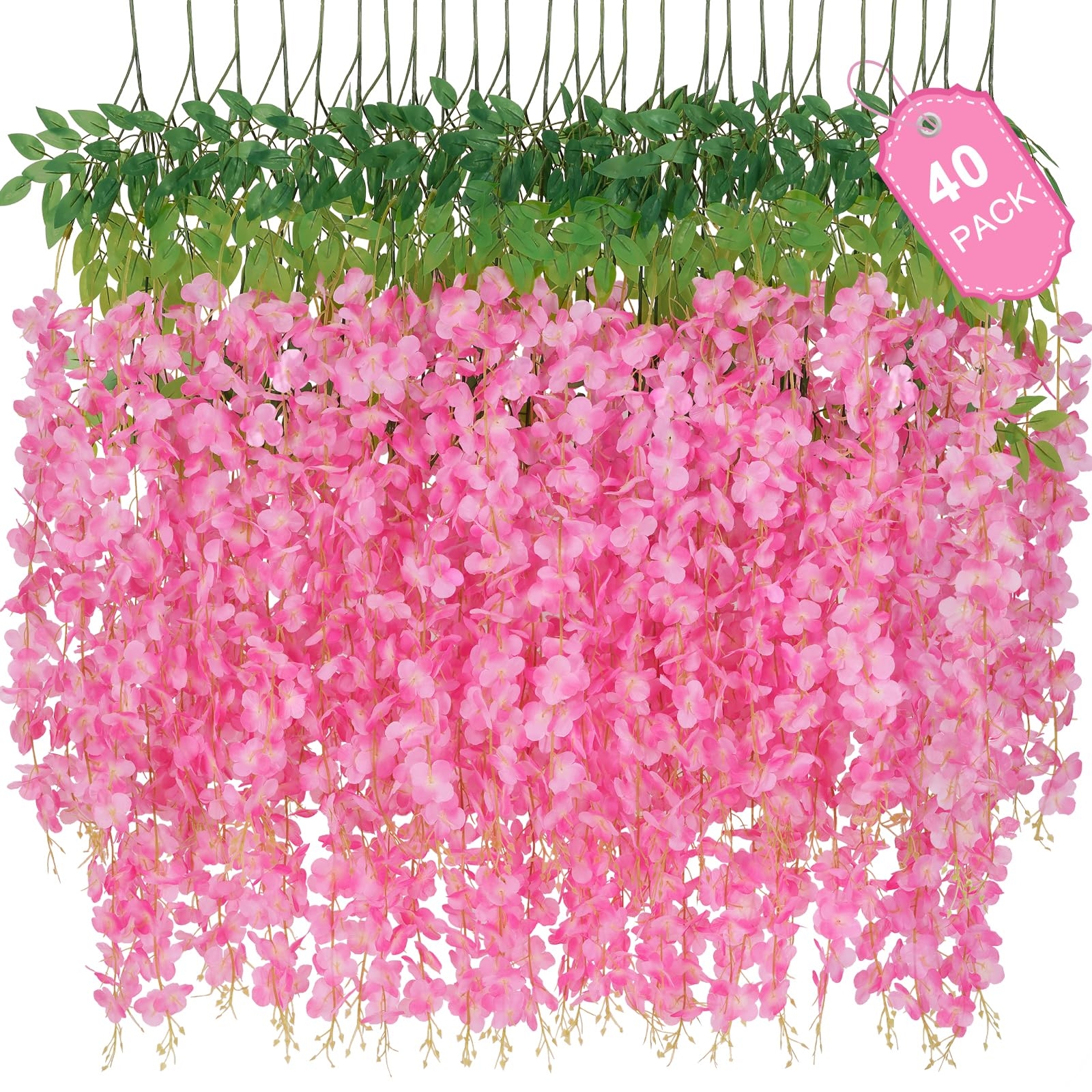 40 Pack Wisteria Hanging Flowers,Hanging Flowers,Fake Wisteria, Hanging Flowers for Decoration,Artificial Flowers,Vines for Bedroom, Wisteria for Wedding Decorations for Home Party(3.6 Ft/Pcs, Pink)
