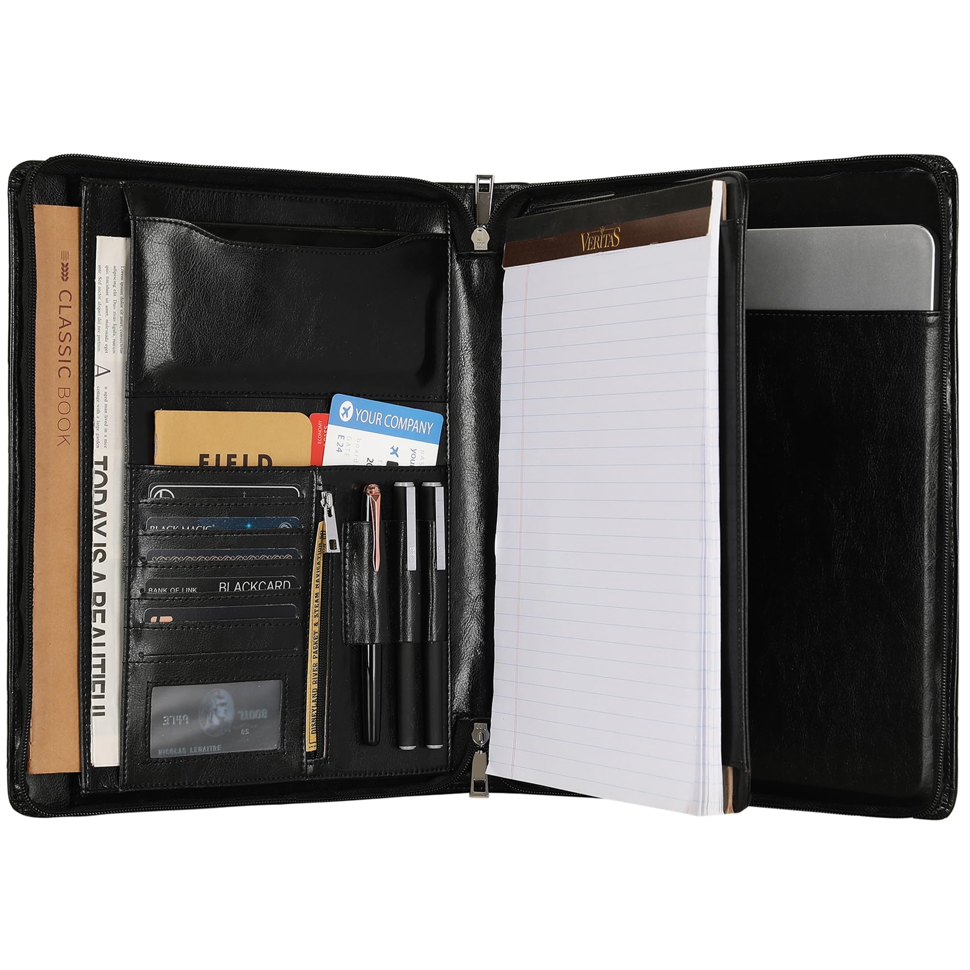 Personalized Vegan Leather Portfolio, Engraved Portfolio Binder Business Padfolio with Tablet Holder for A4 Letter Size Notepad & 13 Inch Laptop/Tablet