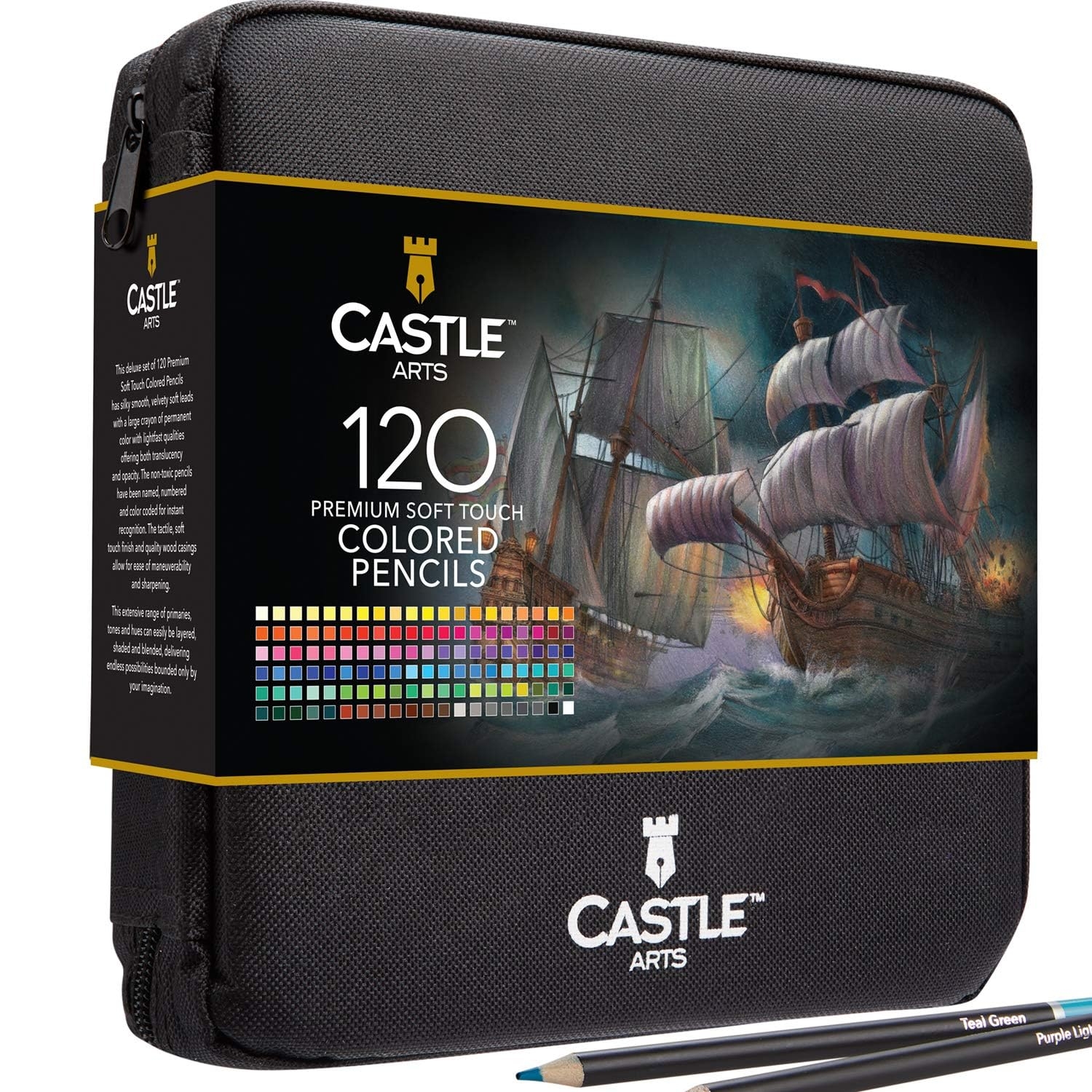 Castle Art Supplies 120 Colored Pencils with Zipper | Quality Soft Coloured Leads for Adult Artists, Professionals and Colorists | In Zipper Pouch